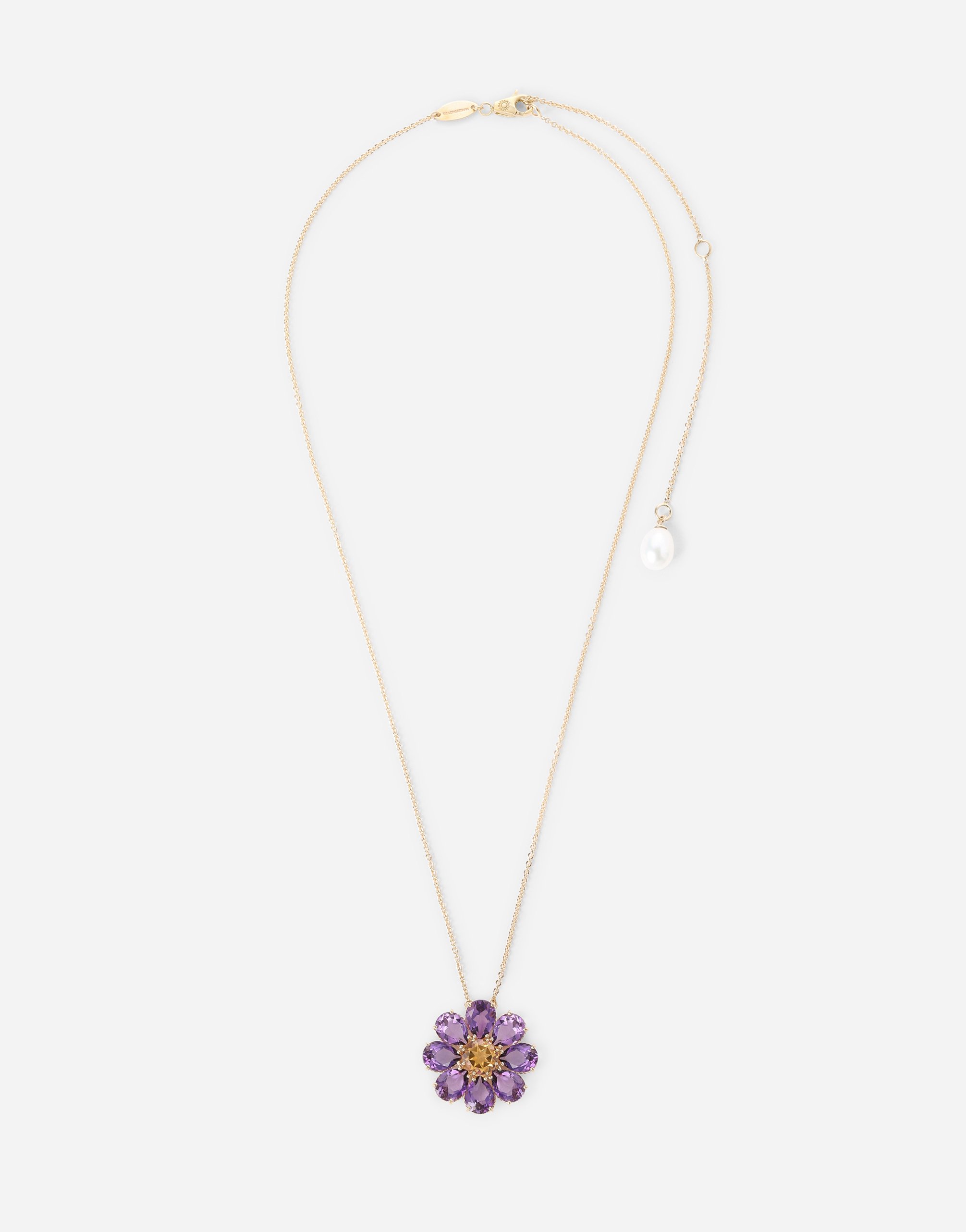 Dolce & Gabbana Spring Necklace In Yellow 18kt Gold With Amethyst Floral Motif Gold Female Onesize