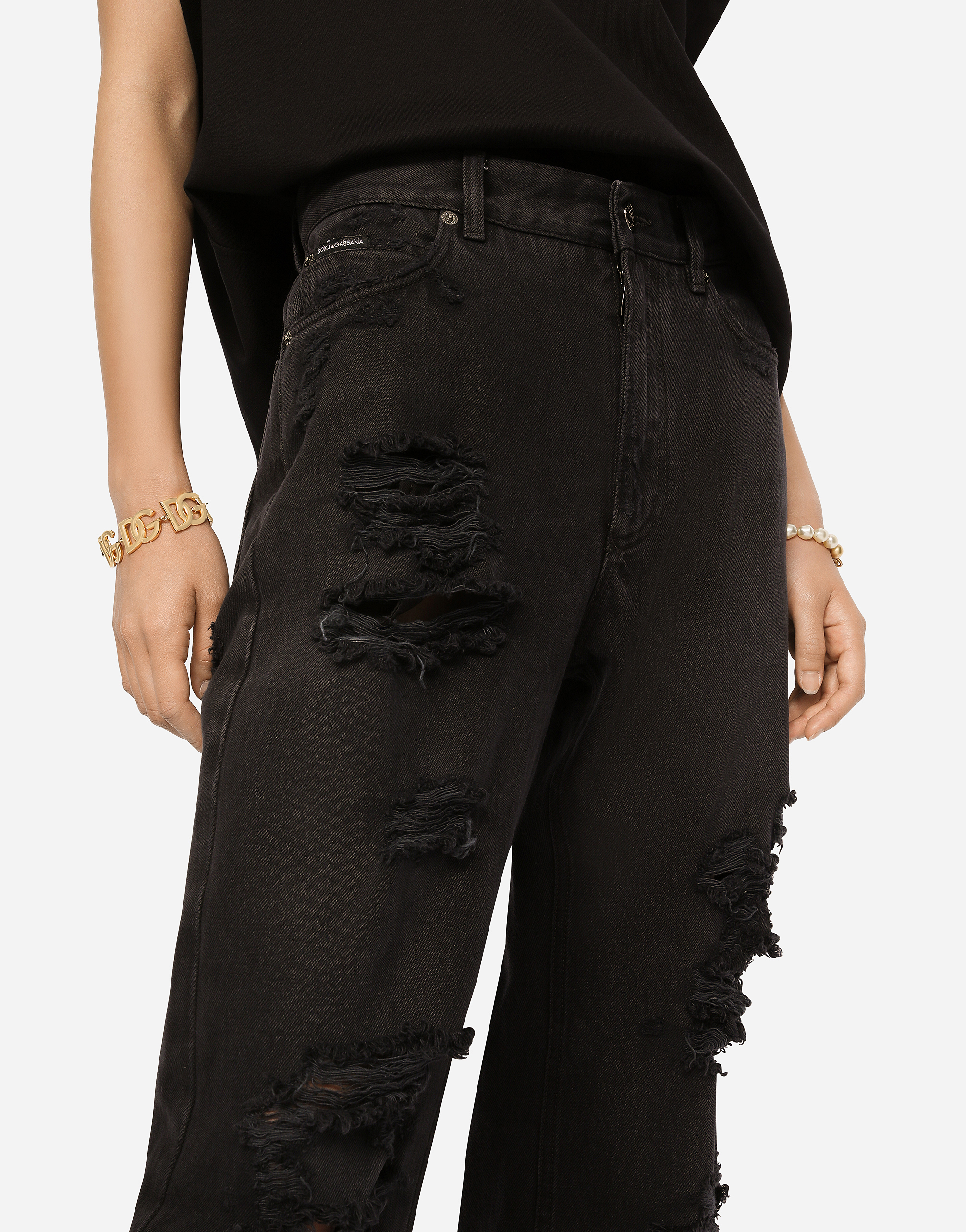 Shop Dolce & Gabbana Flared Jeans With Ripped Details In Multicolor