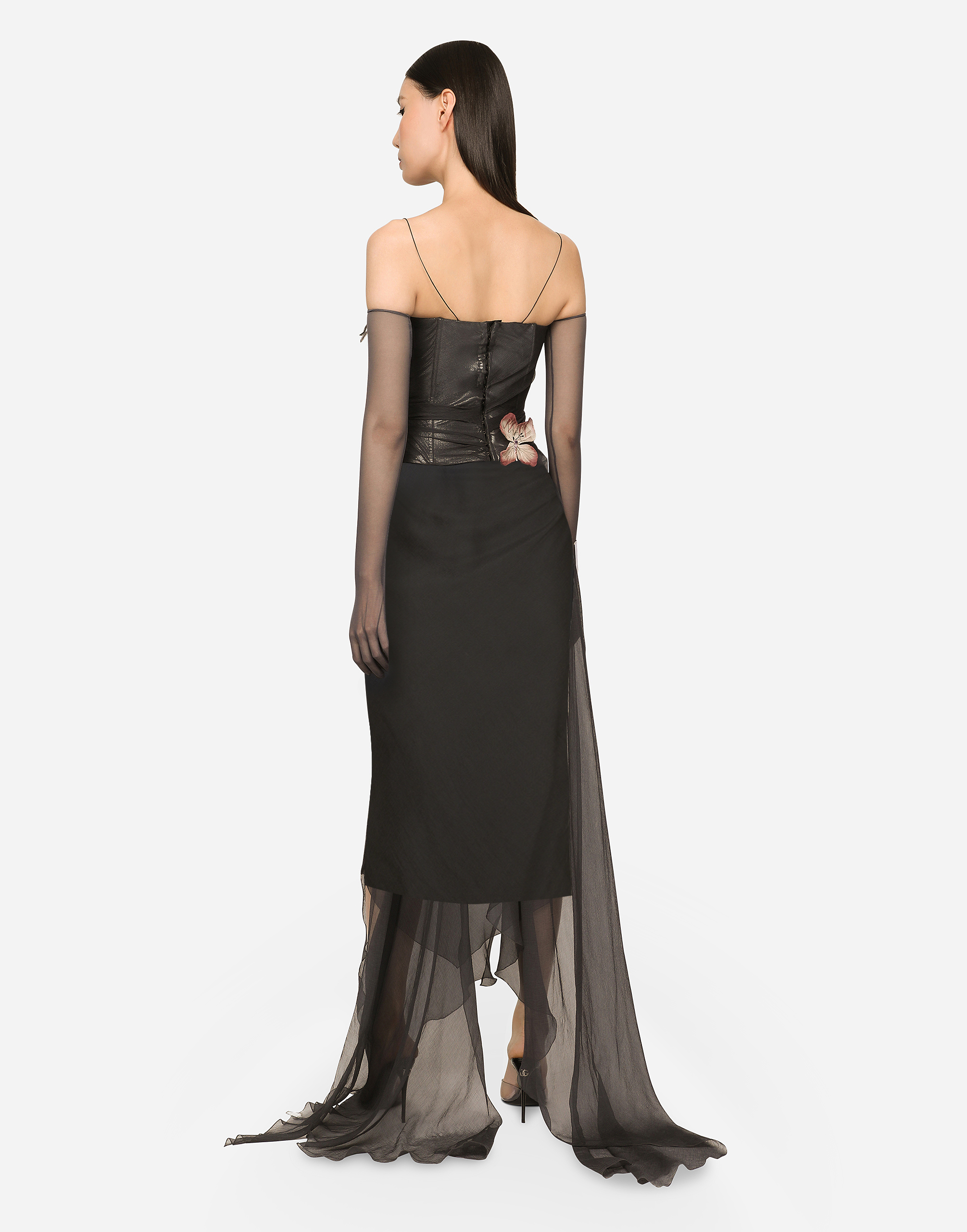 DOLCE & GABBANA LONG CHIFFON DRESS WITH BUTTERFLIES