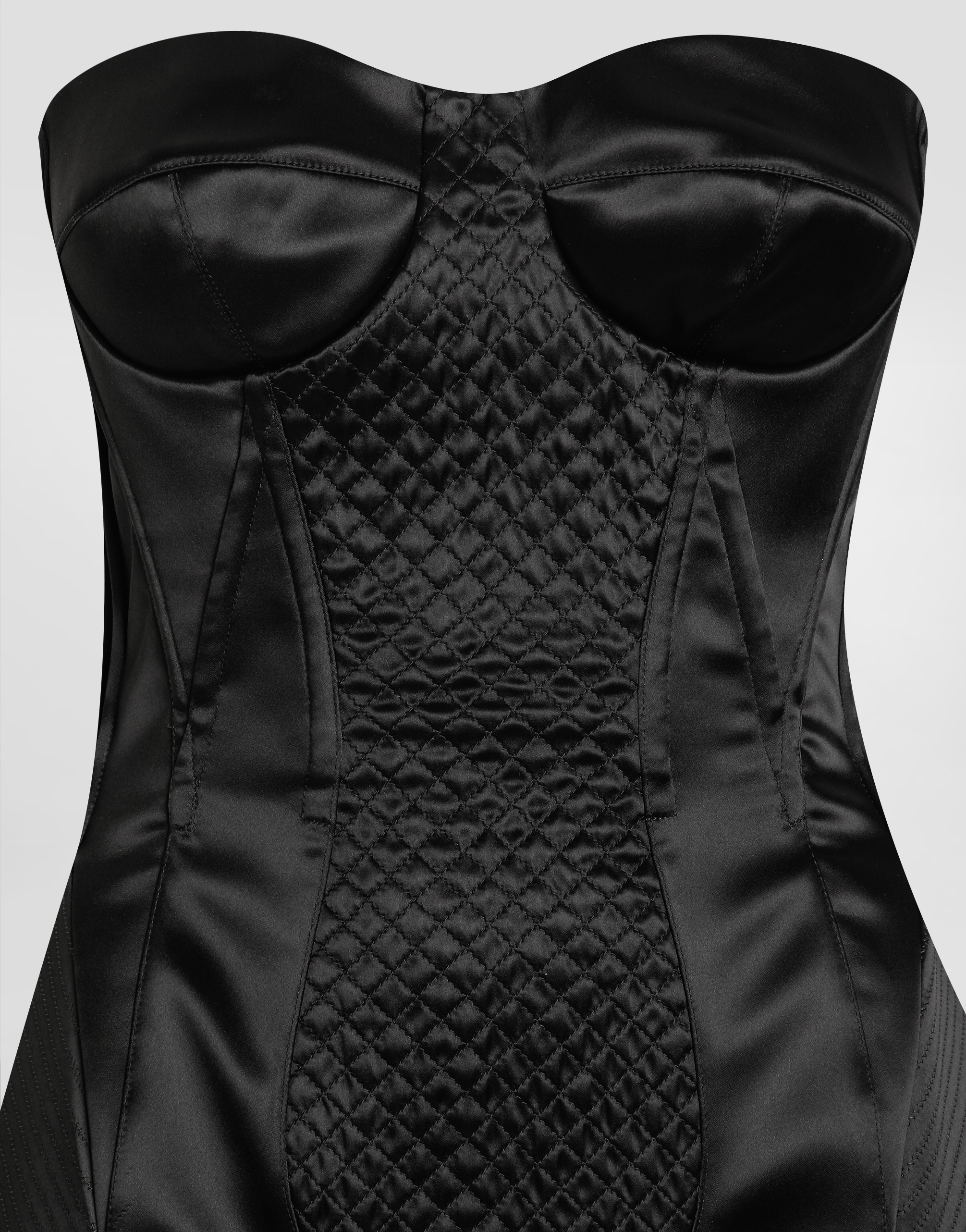 Strapless satin dress with corset details