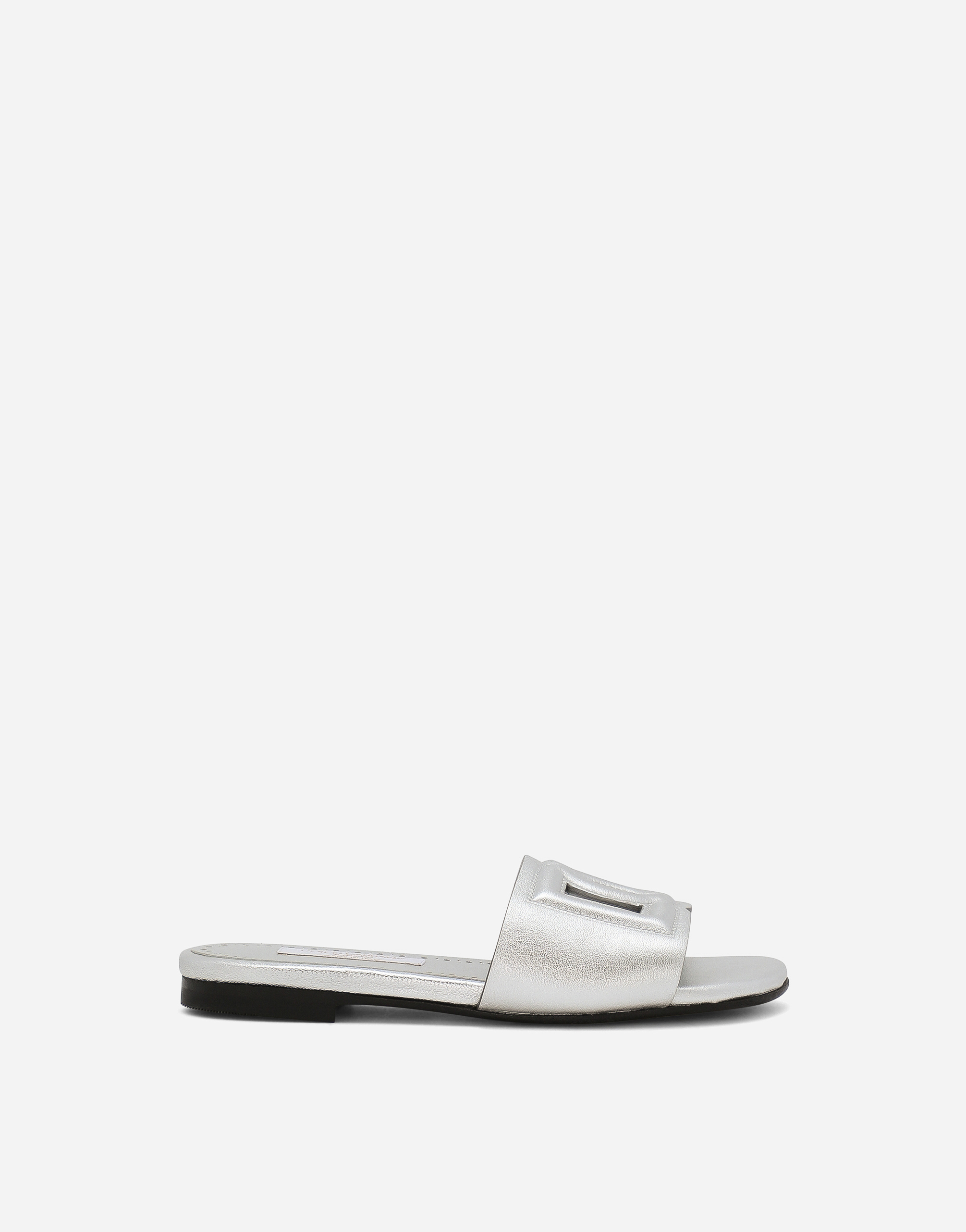 Dolce & Gabbana Kids' Foiled Lambskin Sliders In Silver