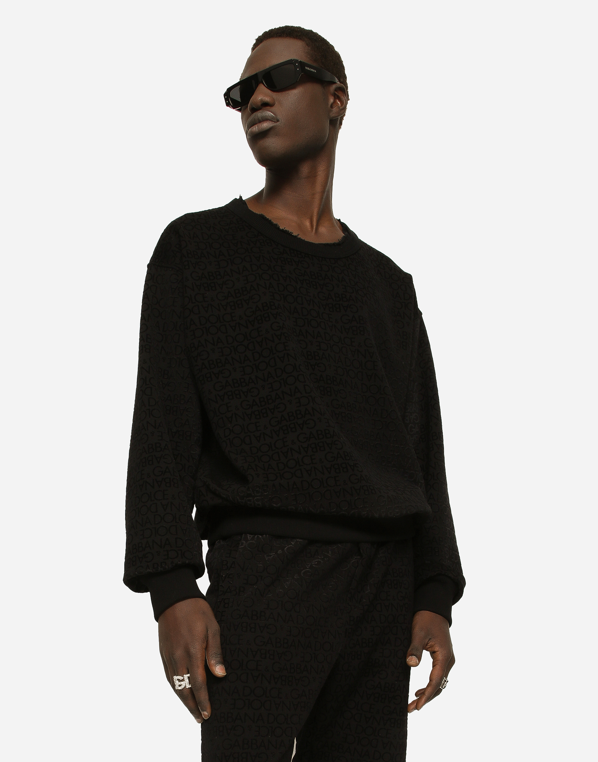 DOLCE & GABBANA OPEN RING WITH RHINESTONES AND DG LOGO