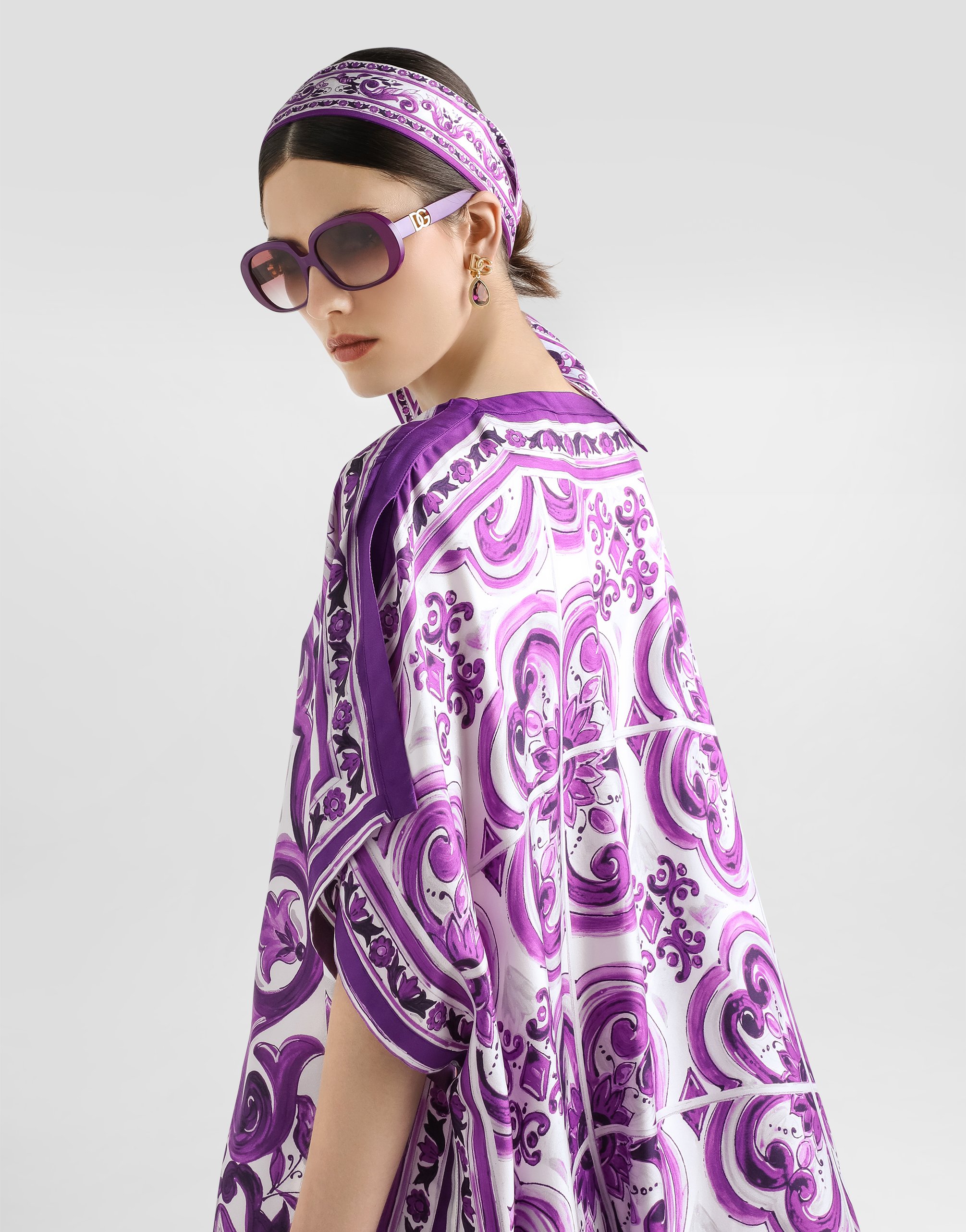 Dolce & Gabbana Kaftano In Twill Stampa Maiolica In Purple