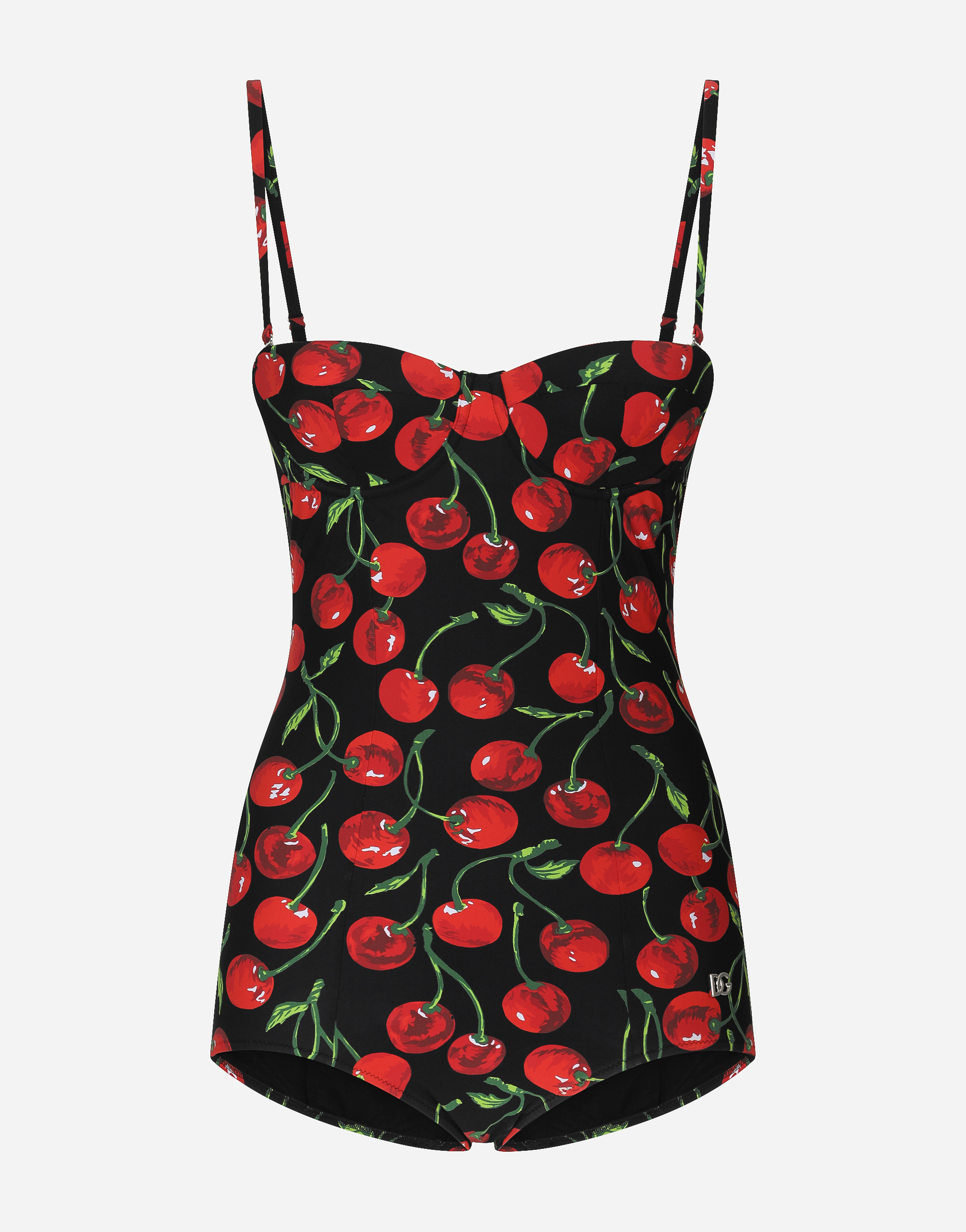 DOLCE & GABBANA CHERRY-PRINT BALCONETTE ONE-PIECE SWIMSUIT