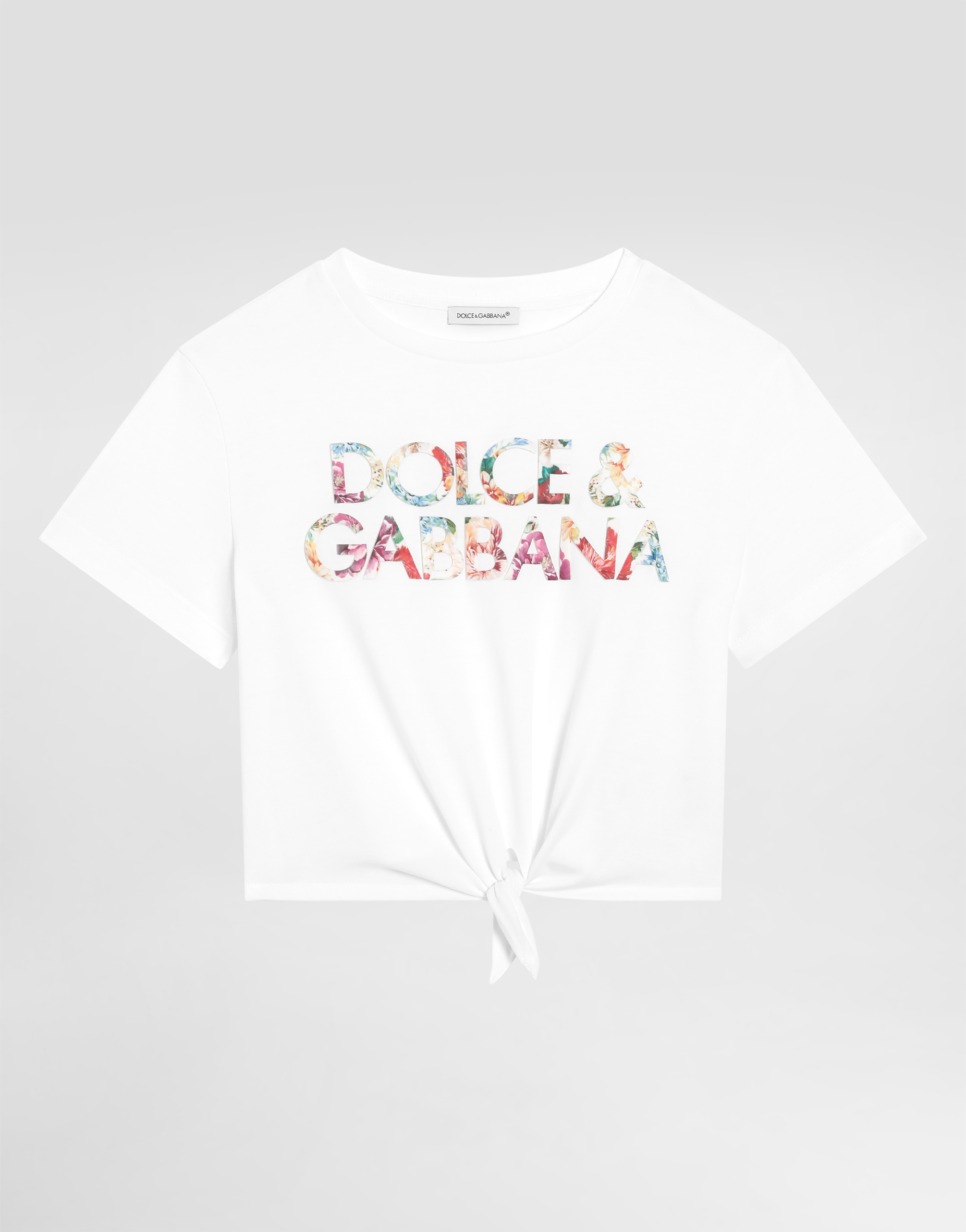 DOLCE&GABBANA エンボスロゴ Tシャツ ホワイト ホワイトのガールズ DOLCE&GABBANAプリント ショートスリーブ Tシャツ