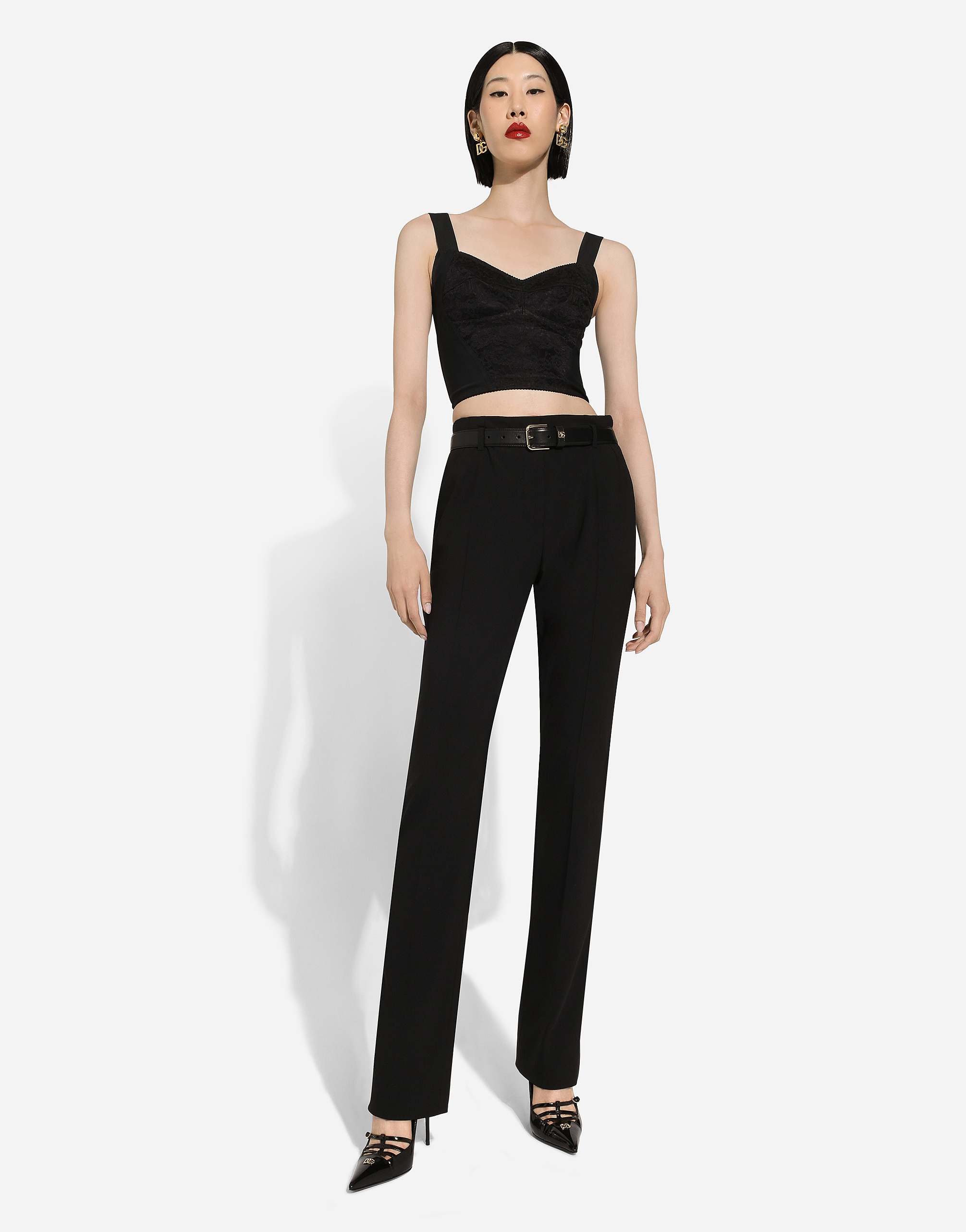 Dolce & Gabbana Stretch Cady Straight Pants In Black
