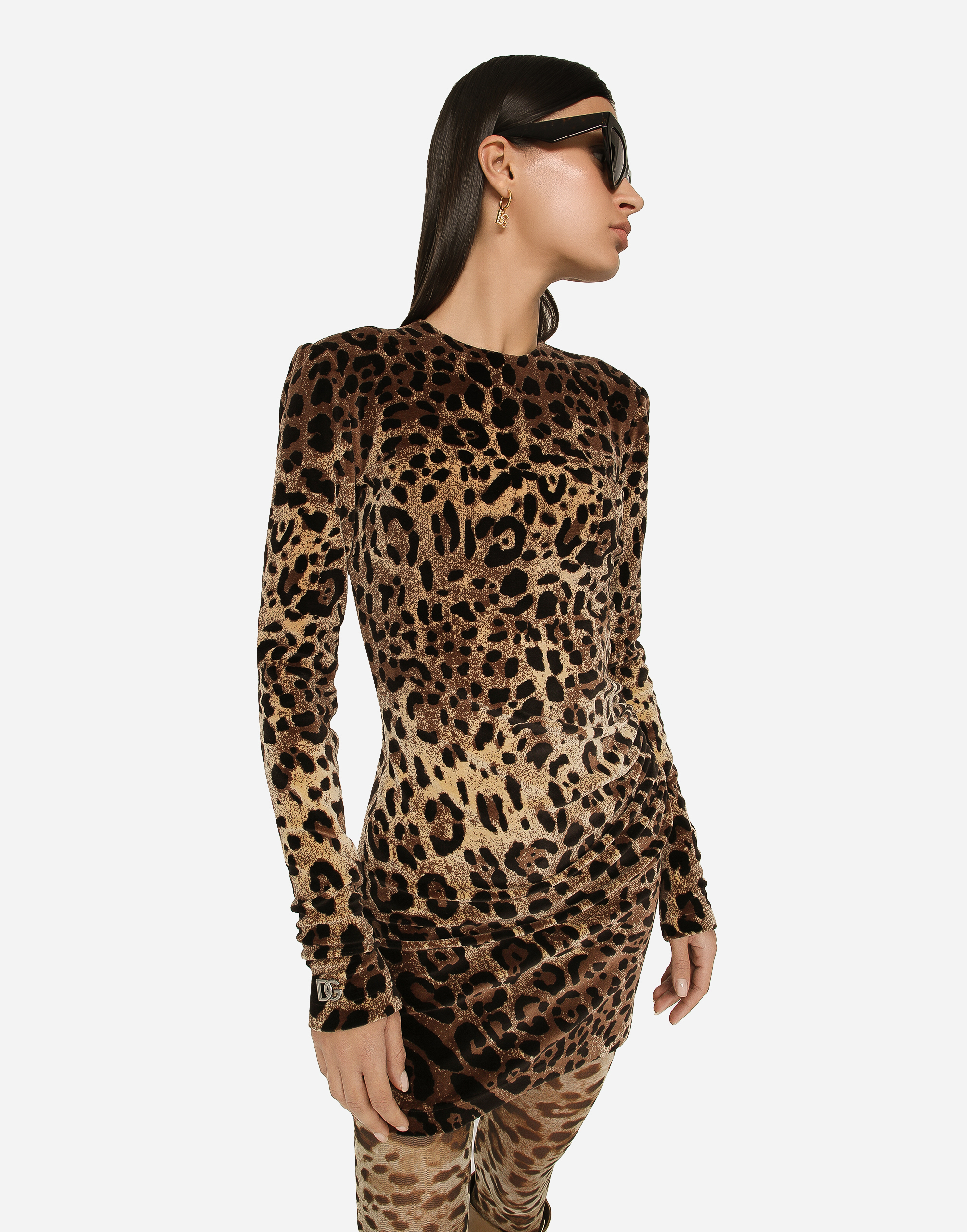 DOLCE & GABBANA SHORT CHENILLE JACQUARD DRESS WITH DG LOGO