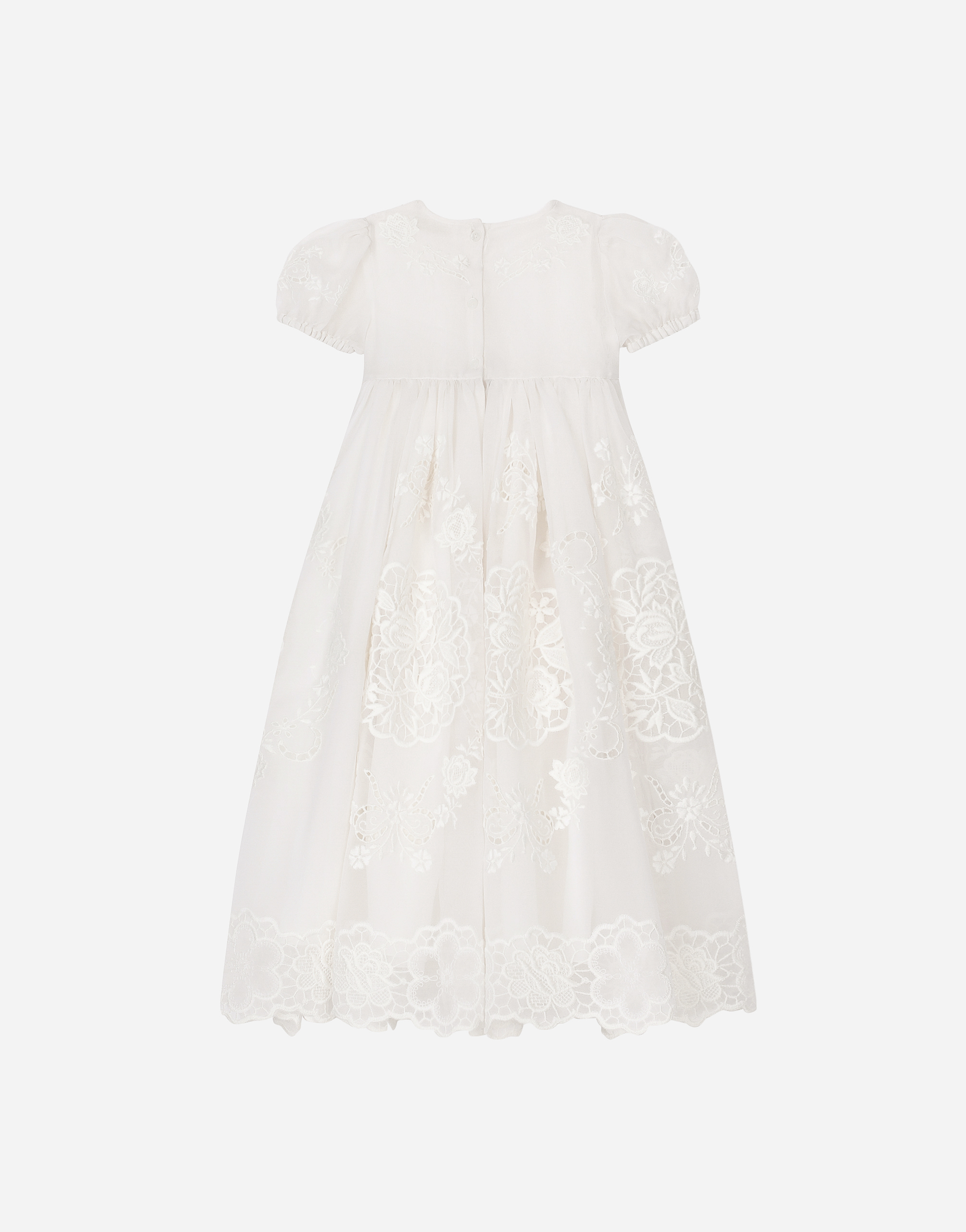  Dolce & Gabbana Dolce & Gabbana Empire-line Embroidered Chiffon Christening Dress With Short Sleeves - Man Dresses White Fabric 6 Months 
