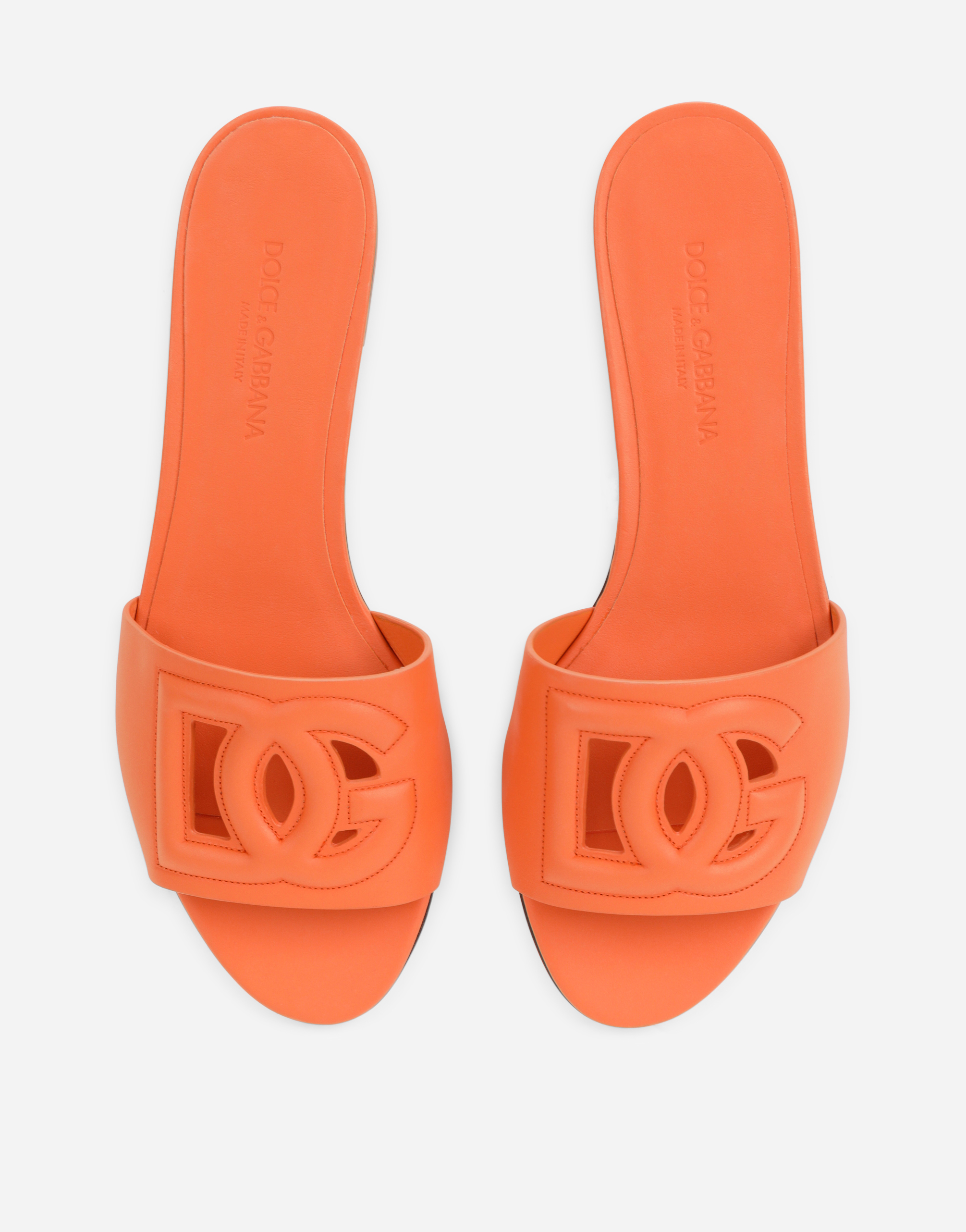 Shop Dolce & Gabbana Calfskin Sliders With Dg Millennials Logo In Orange