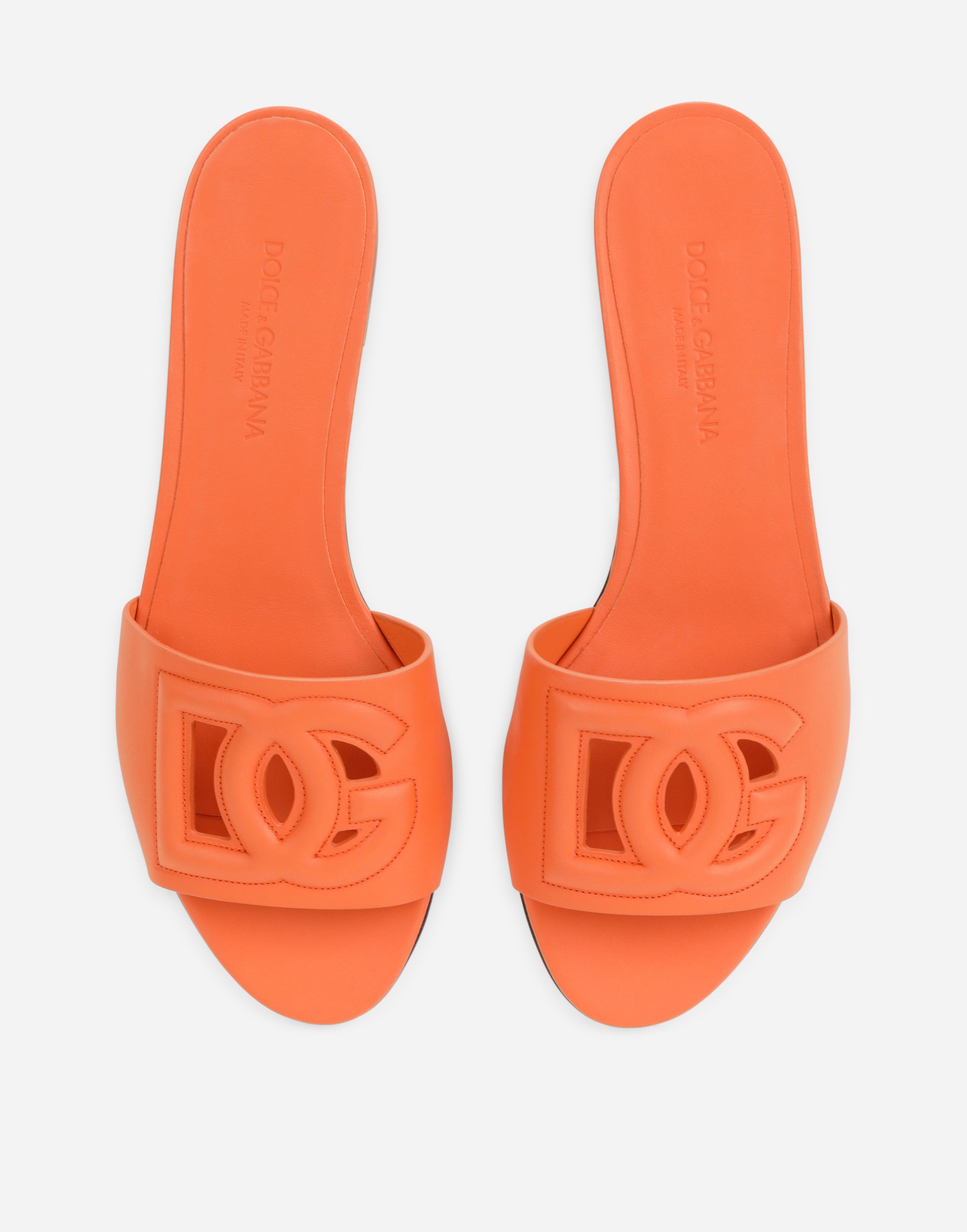 Shop Dolce & Gabbana Calfskin Sliders In Orange