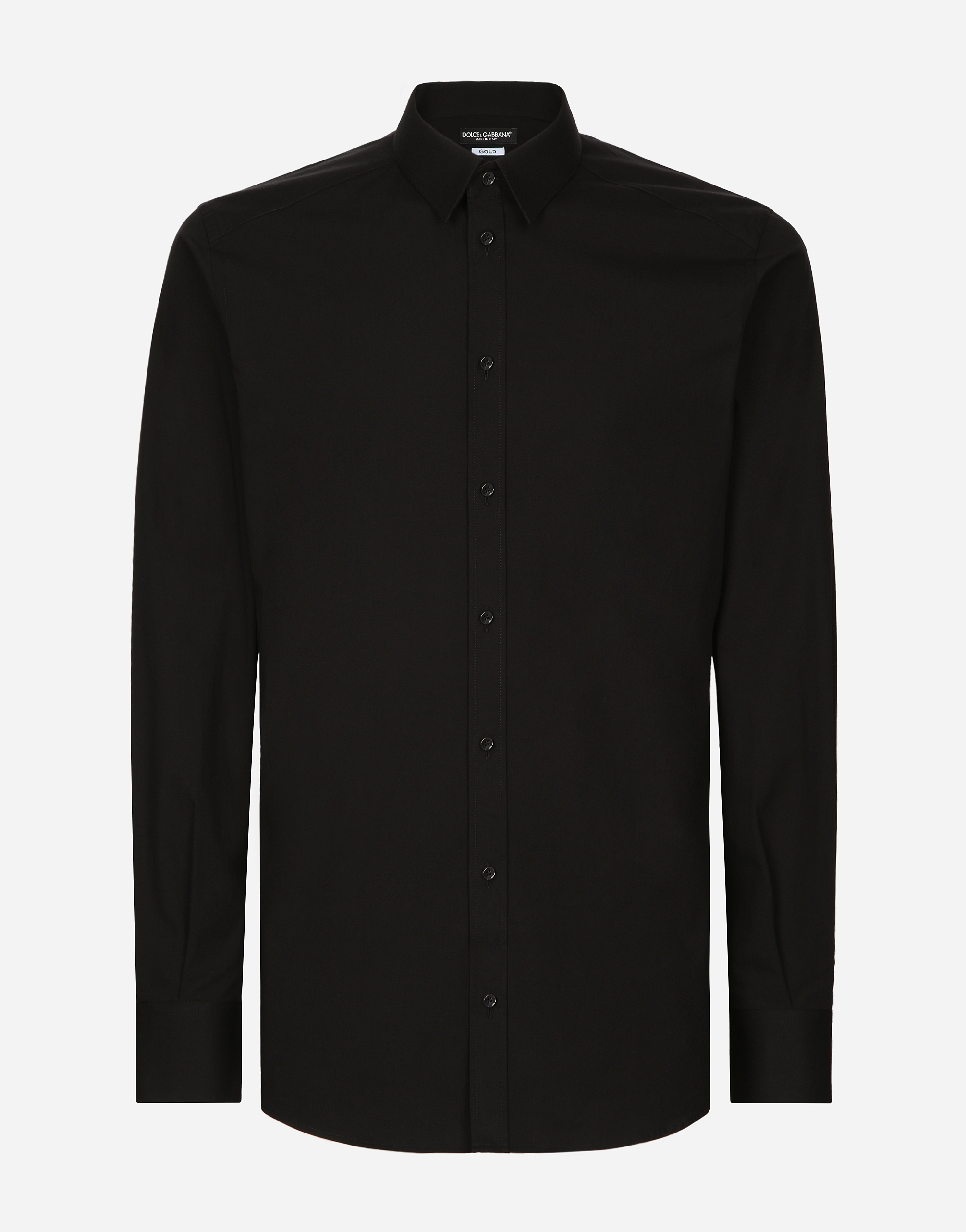 Dolce & Gabbana Male Stretch Poplin Gold-Fit Shirt - Man Shirts Cotton Black Size 42