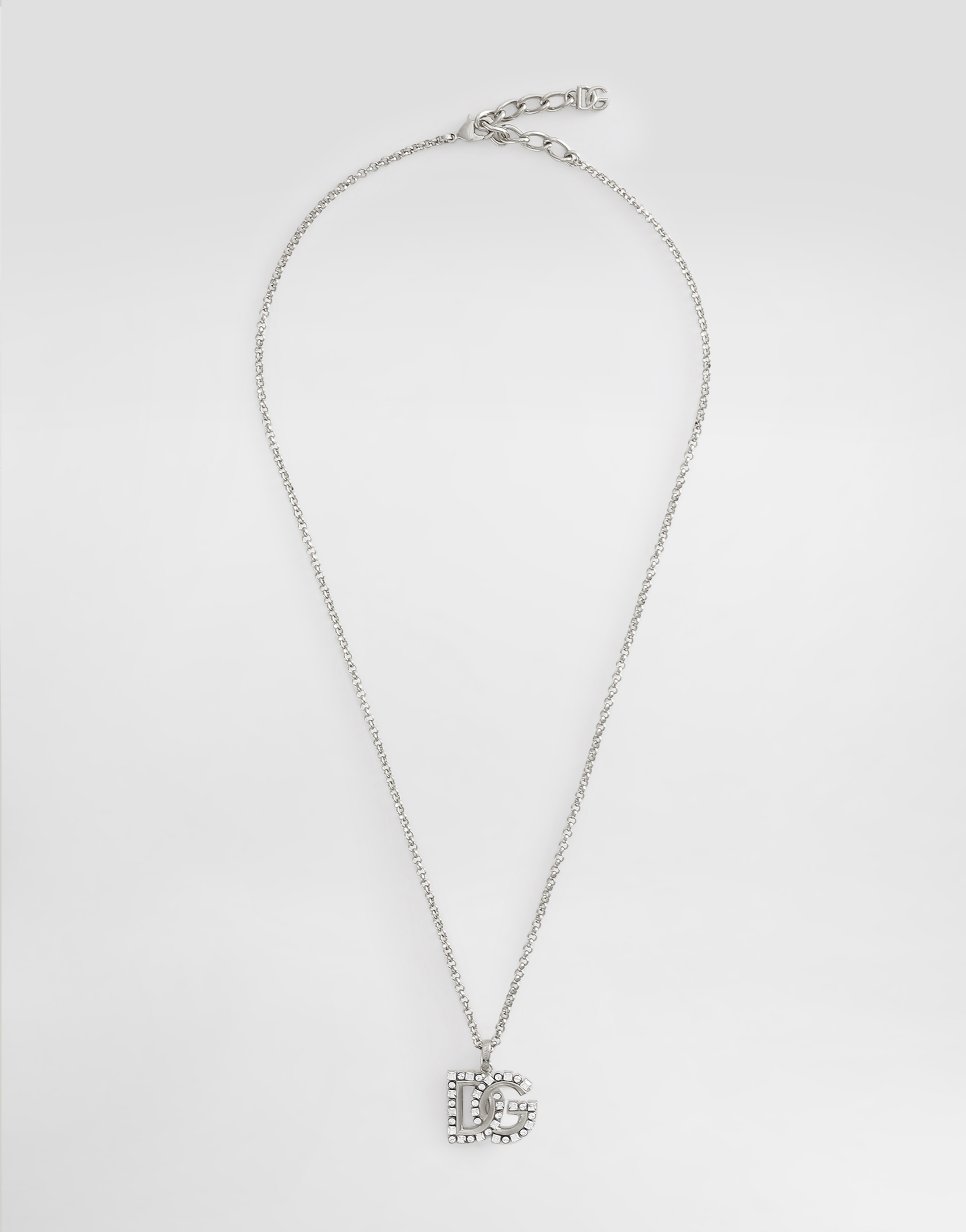 Dolce & Gabbana Fine Link Necklace With Rhinestone-detailed Dg Logo - Woman Bijoux Silver Metal Onesize
