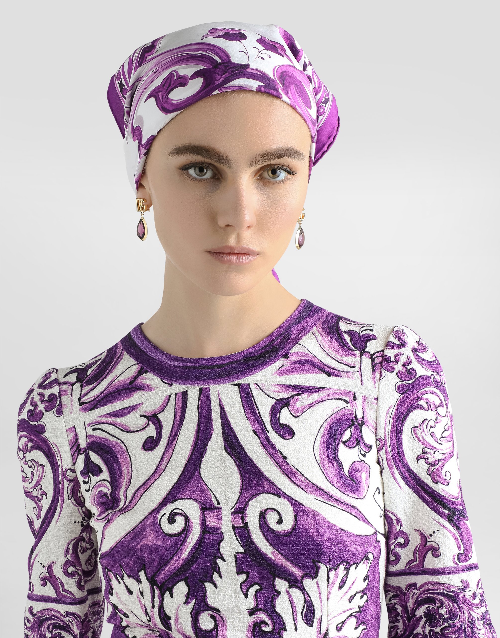 Majolica-print short dress