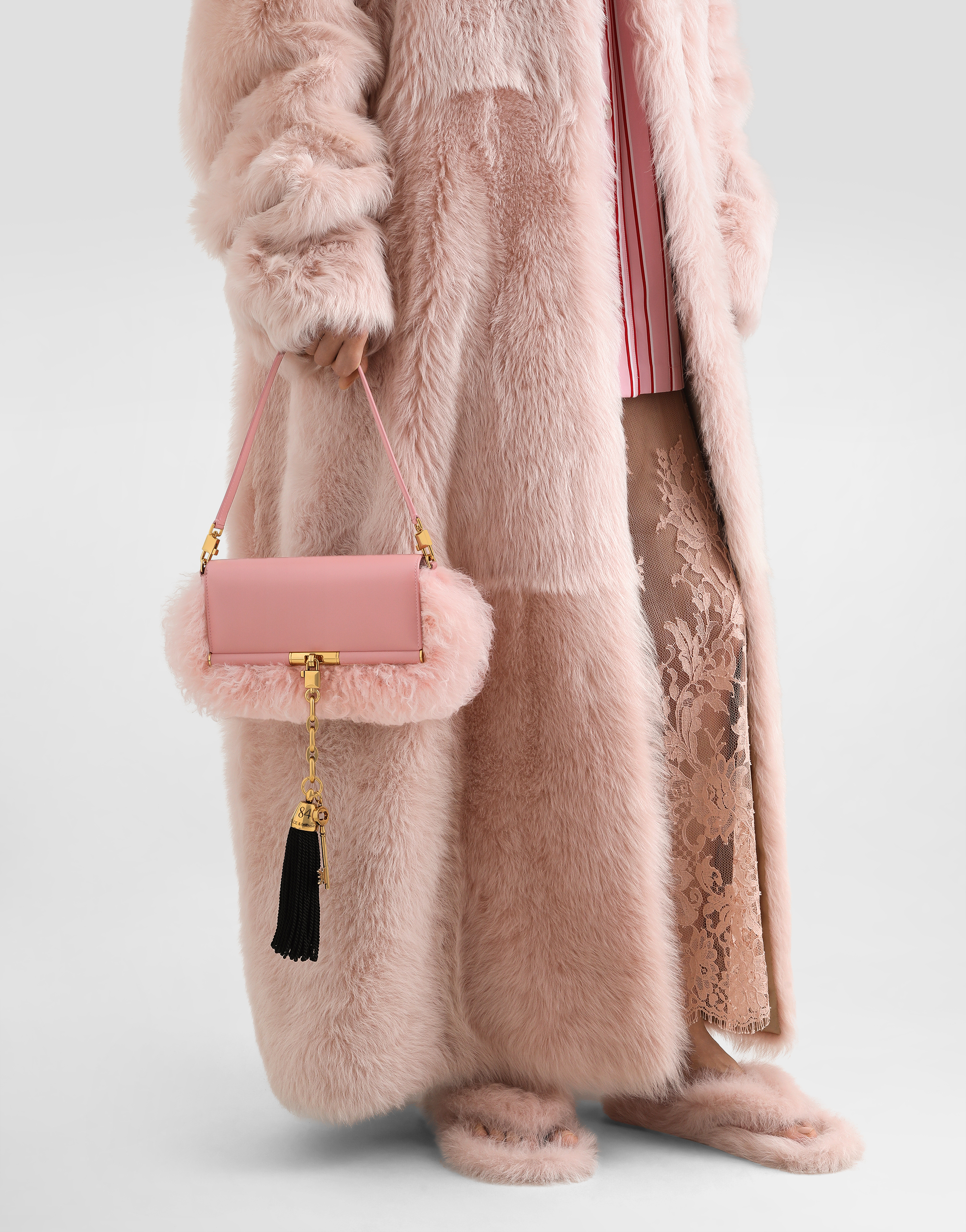  Dolce & Gabbana Marlene Shearling And Palmellato Calfskin Shoulder Bag - Woman Clutches And Mini Bags Multicolor Onesize 