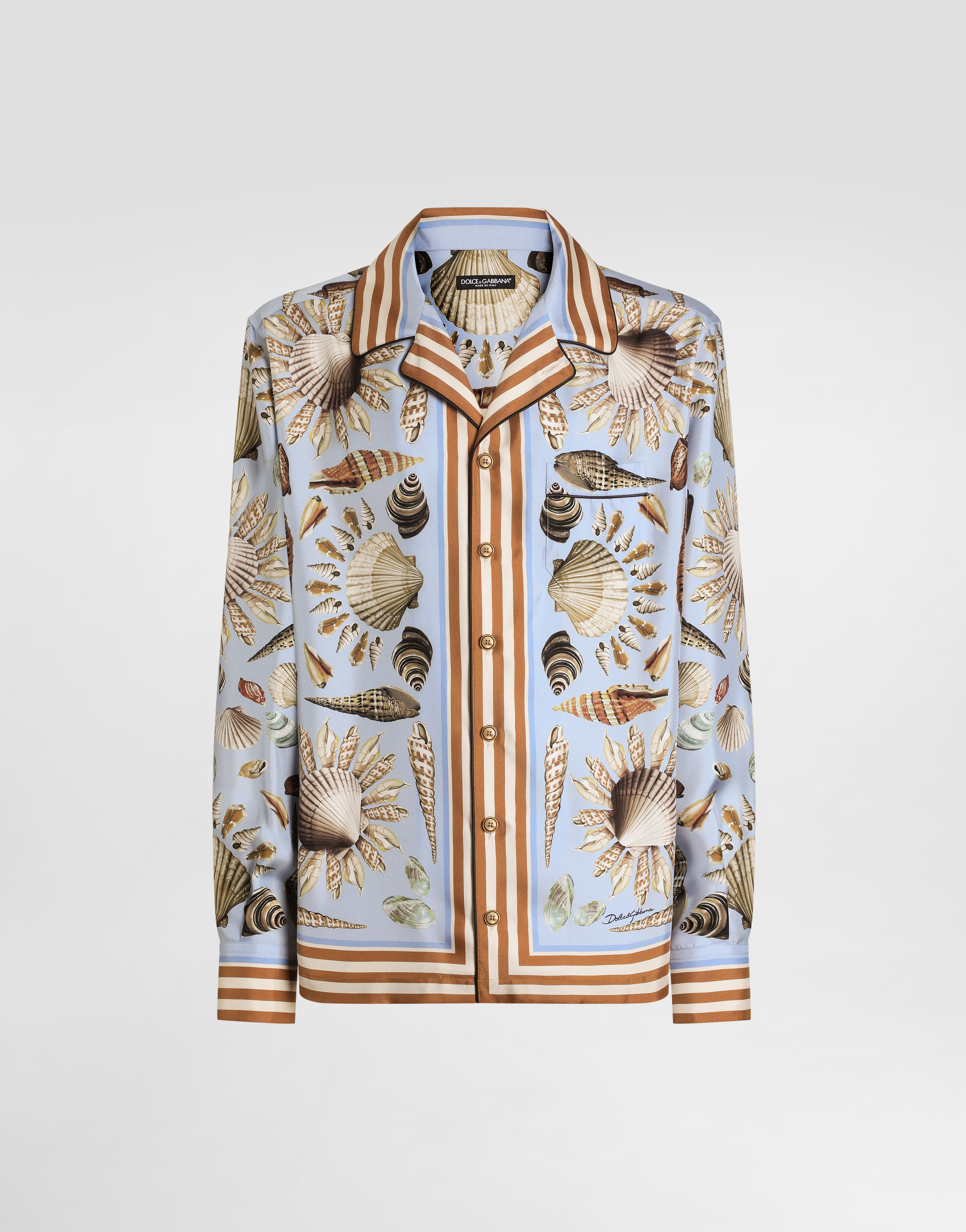 Dolce & Gabbana Shell-print Silk Twill Vanity Shirt In Blue