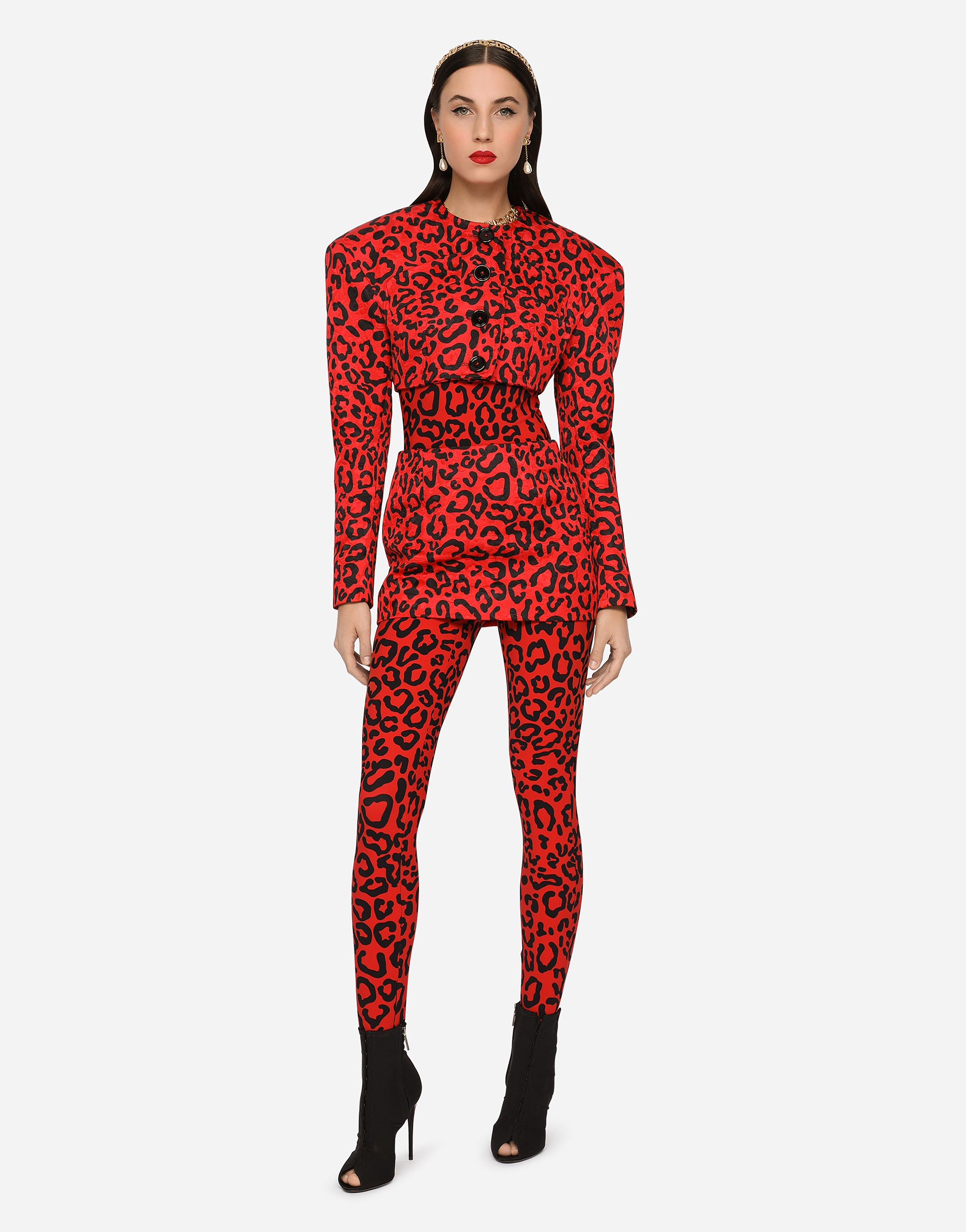 DOLCE & GABBANA CROPPED LEOPARD-PRINT BROCADE JACKET