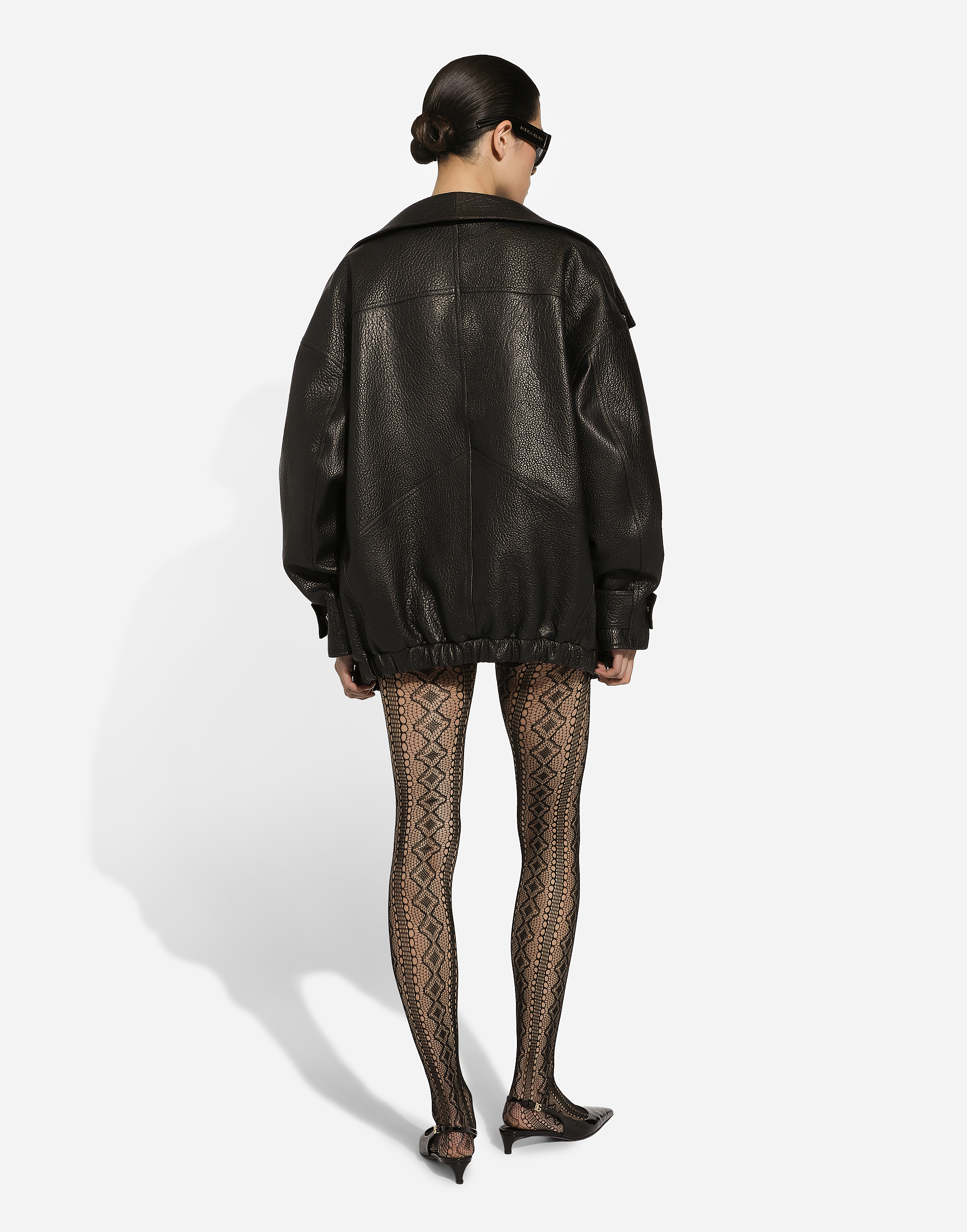 Dolce & Gabbana Oversized Zip-up Leather Biker Jacket In ブラック