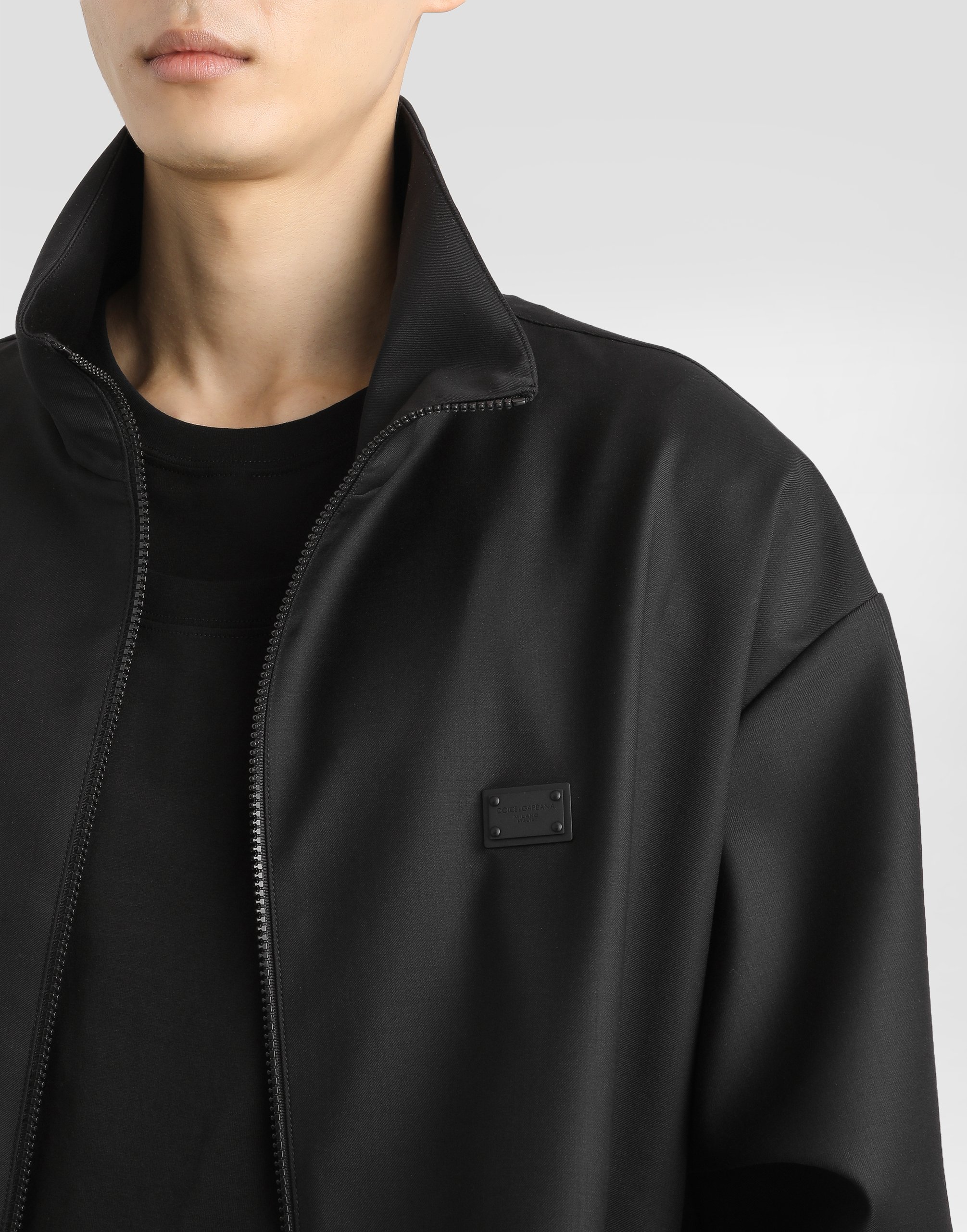 Dolce & Gabbana Wool Jacket With A High Neck And Tag In Black