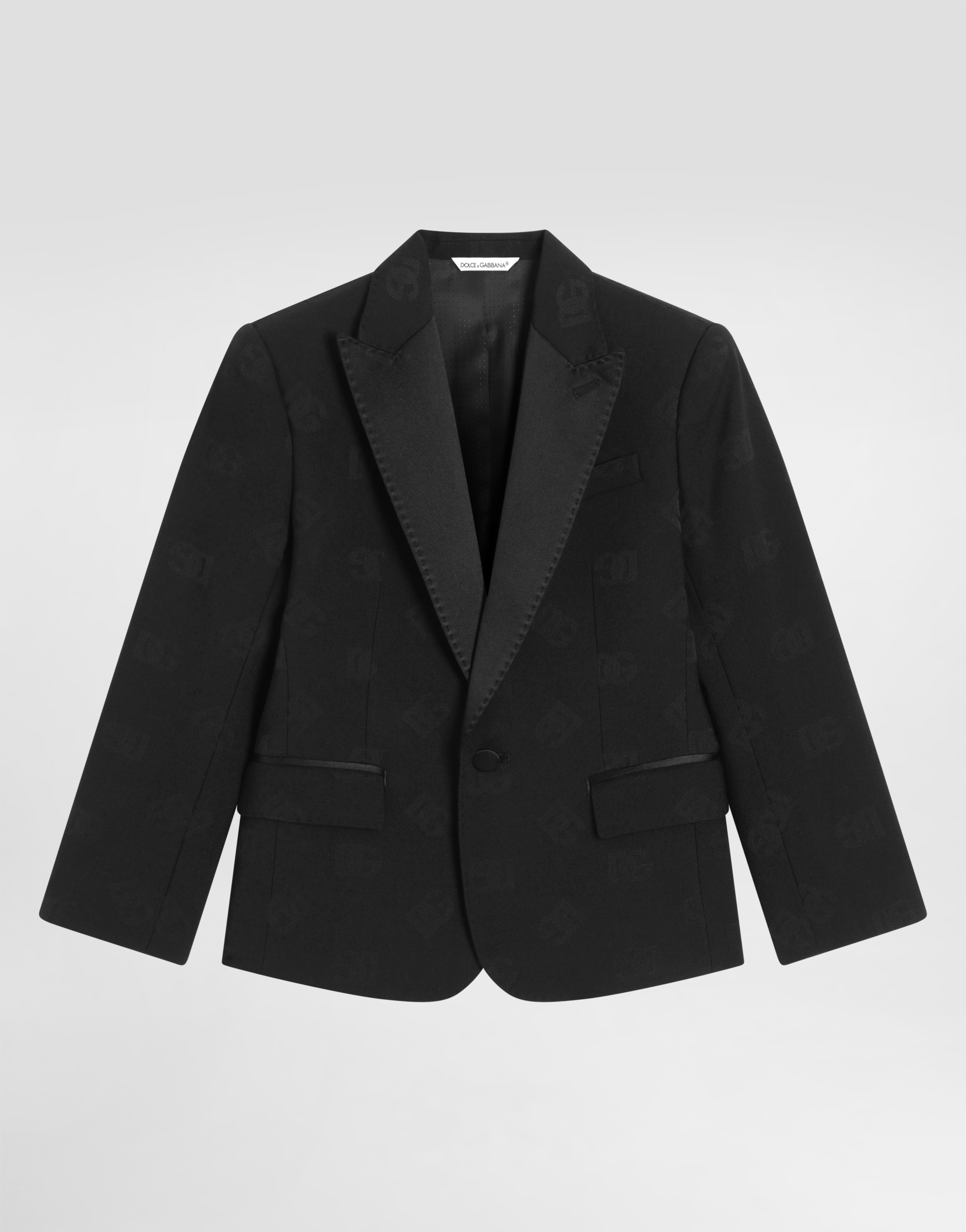 Single-breasted wool jacquard tuxedo jacket with DG logo in Black