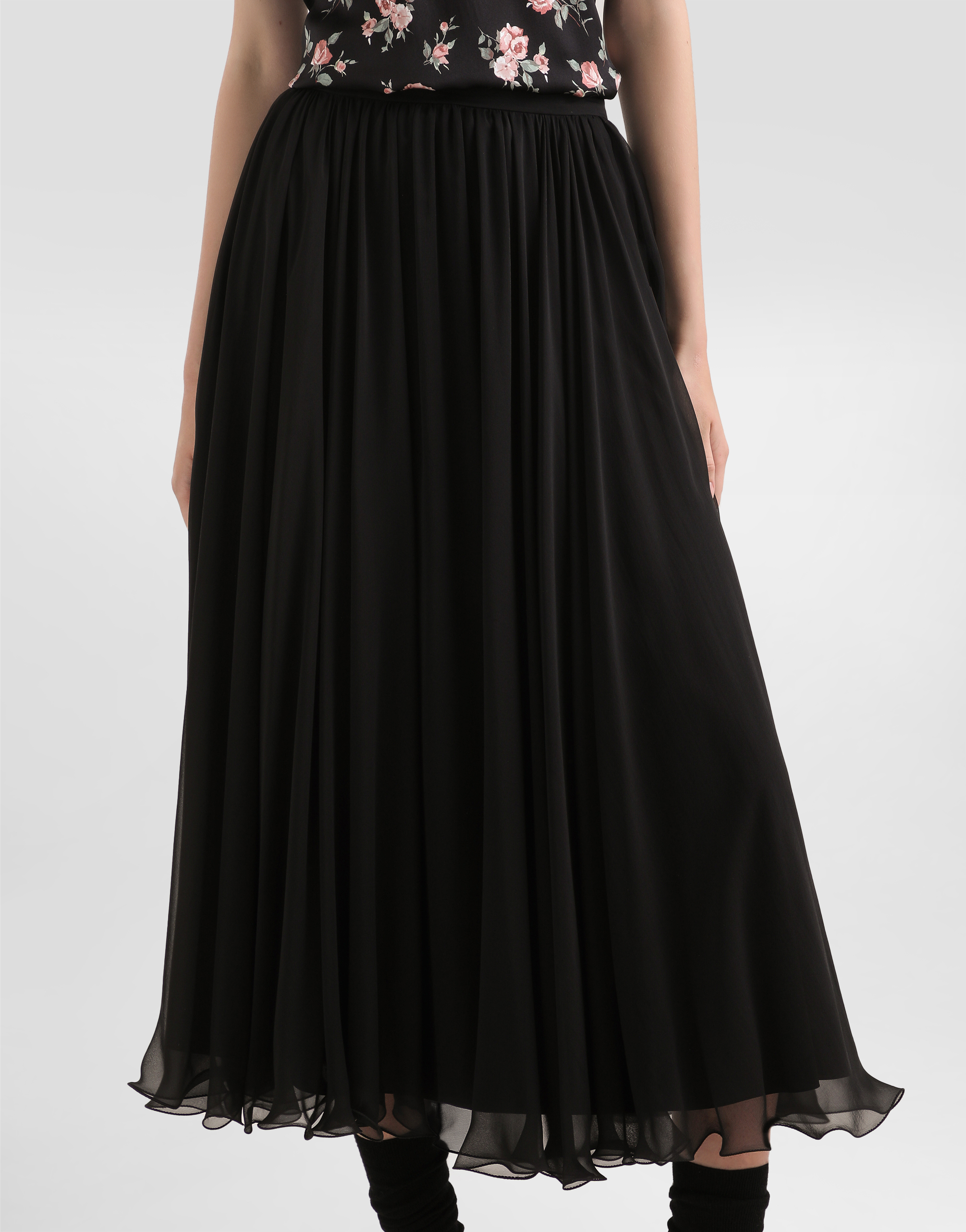 High-waisted chiffon circle skirt