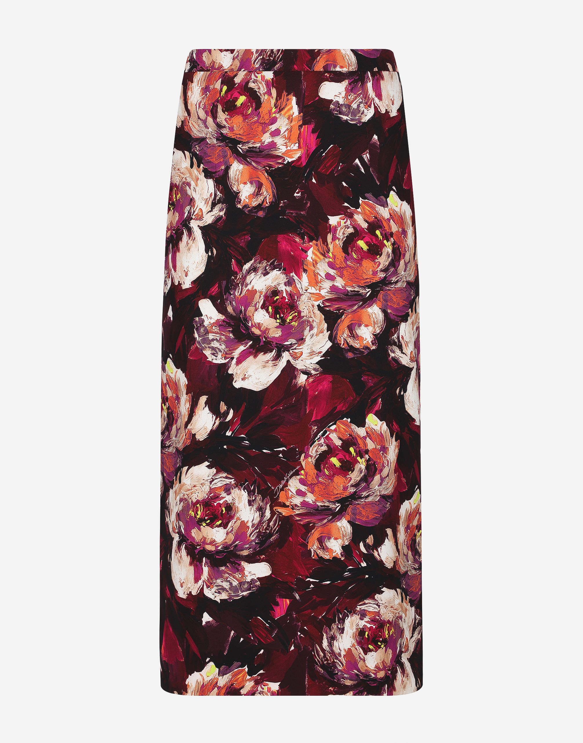 Dolce & Gabbana Cady Calf-length Skirt With Peony Print In Print