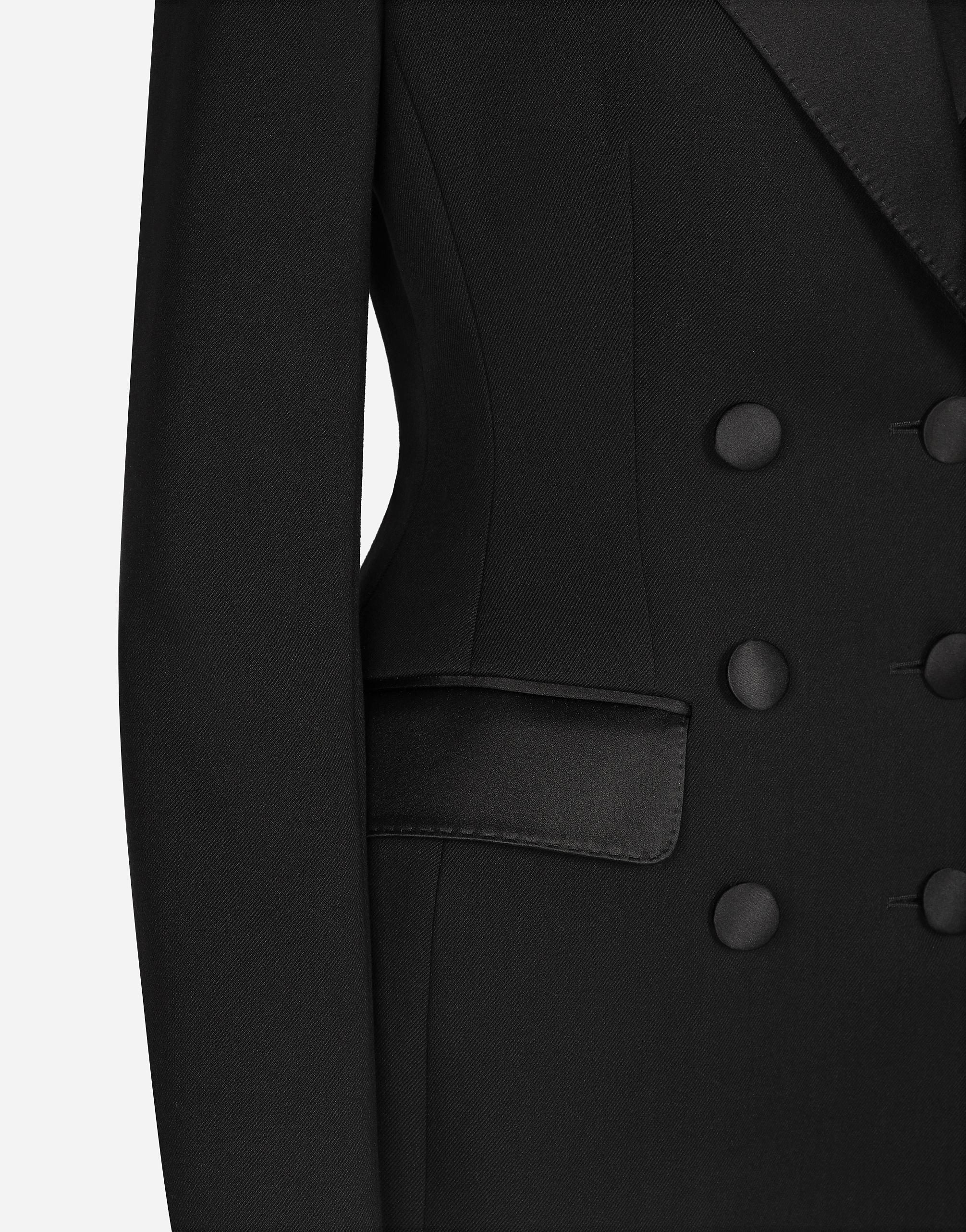Long double-breasted Dolce tuxedo jacket stretch wool