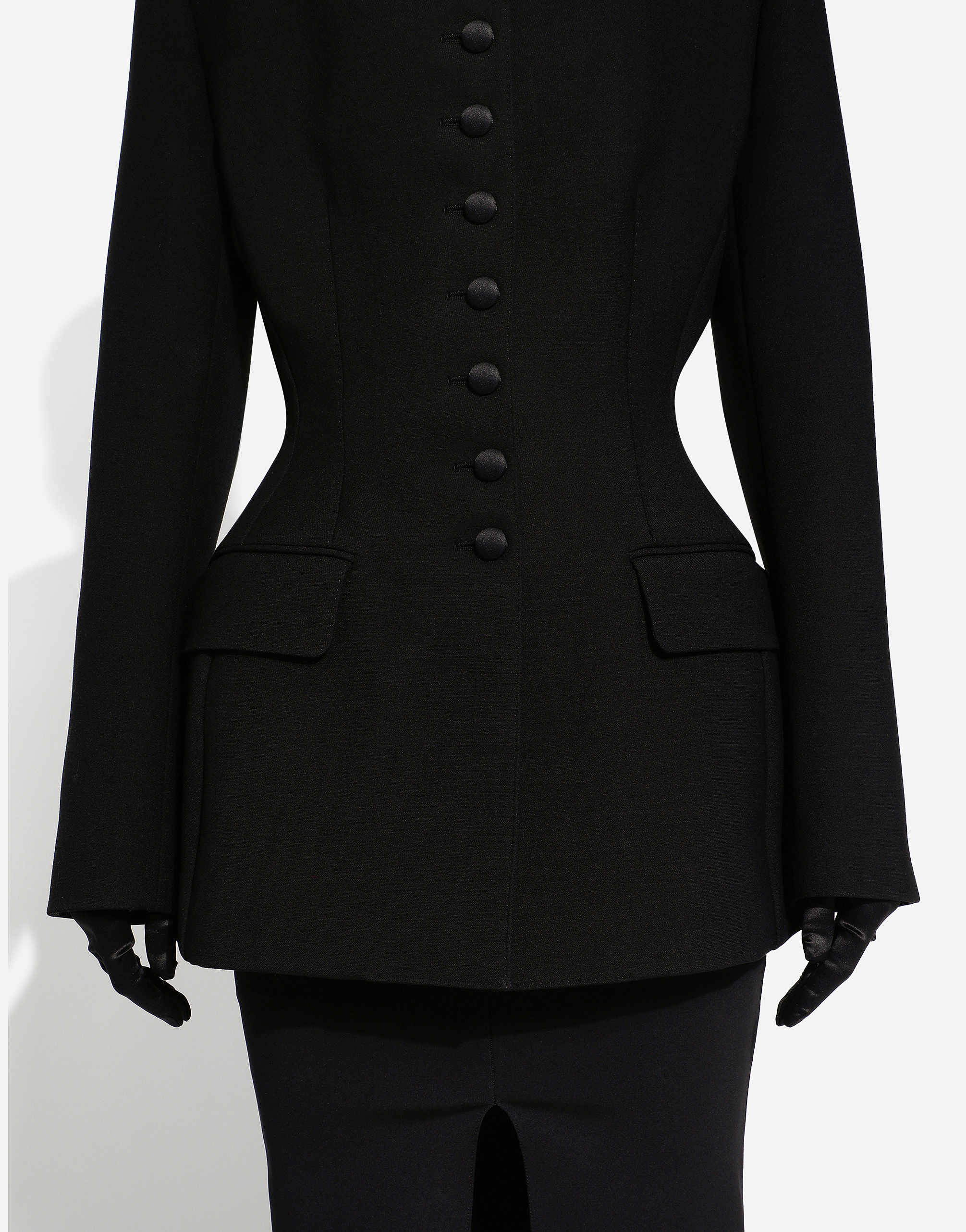 Long single-breasted wool cady Dolce-fit jacket