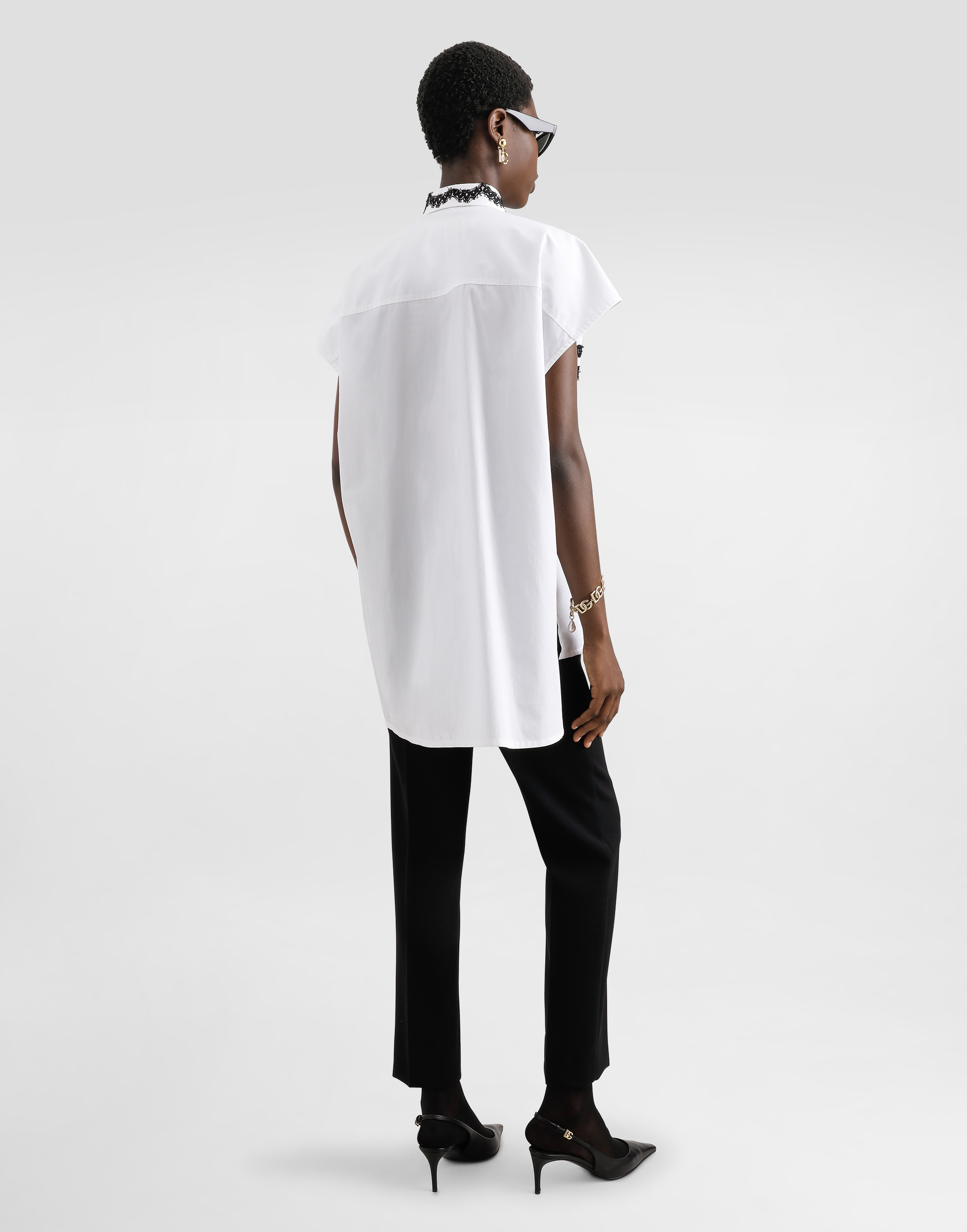 Dolce & Gabbana Oversize Cotton Poplin Shirt With Lace Appliqués In White