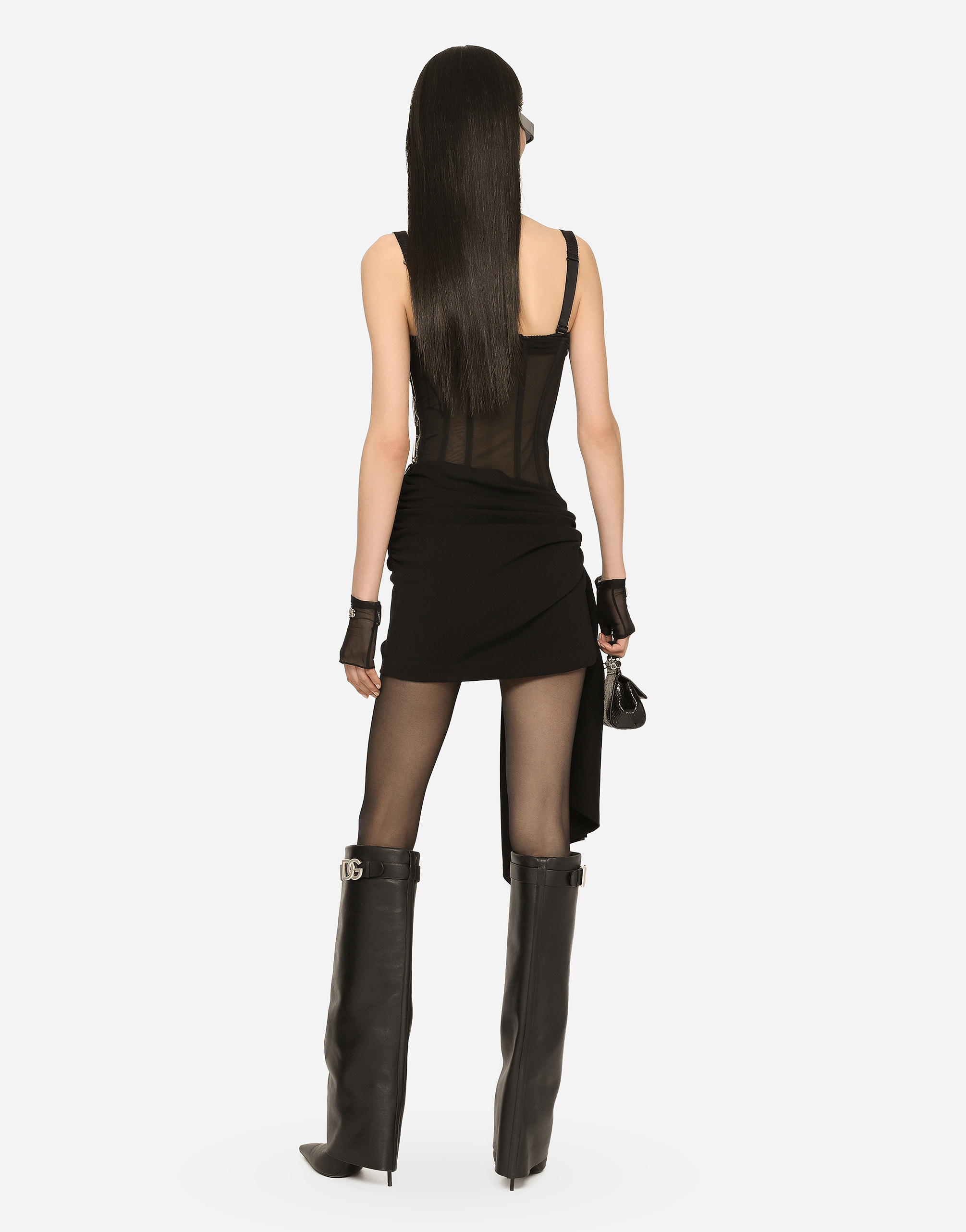 Dolce & Gabbana Short Milano Rib Jersey Dress With Corset Detailing In Black