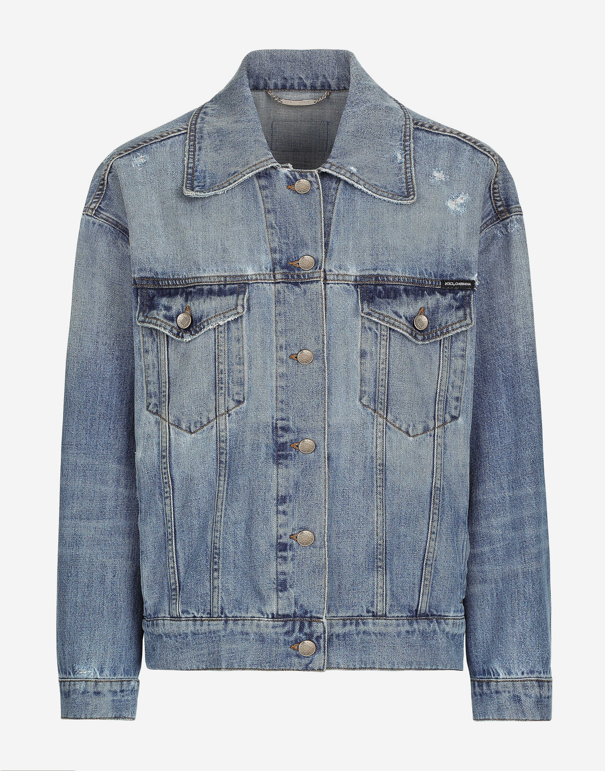 Dolce & Gabbana Denim Jacket With Branded Plate In Blue