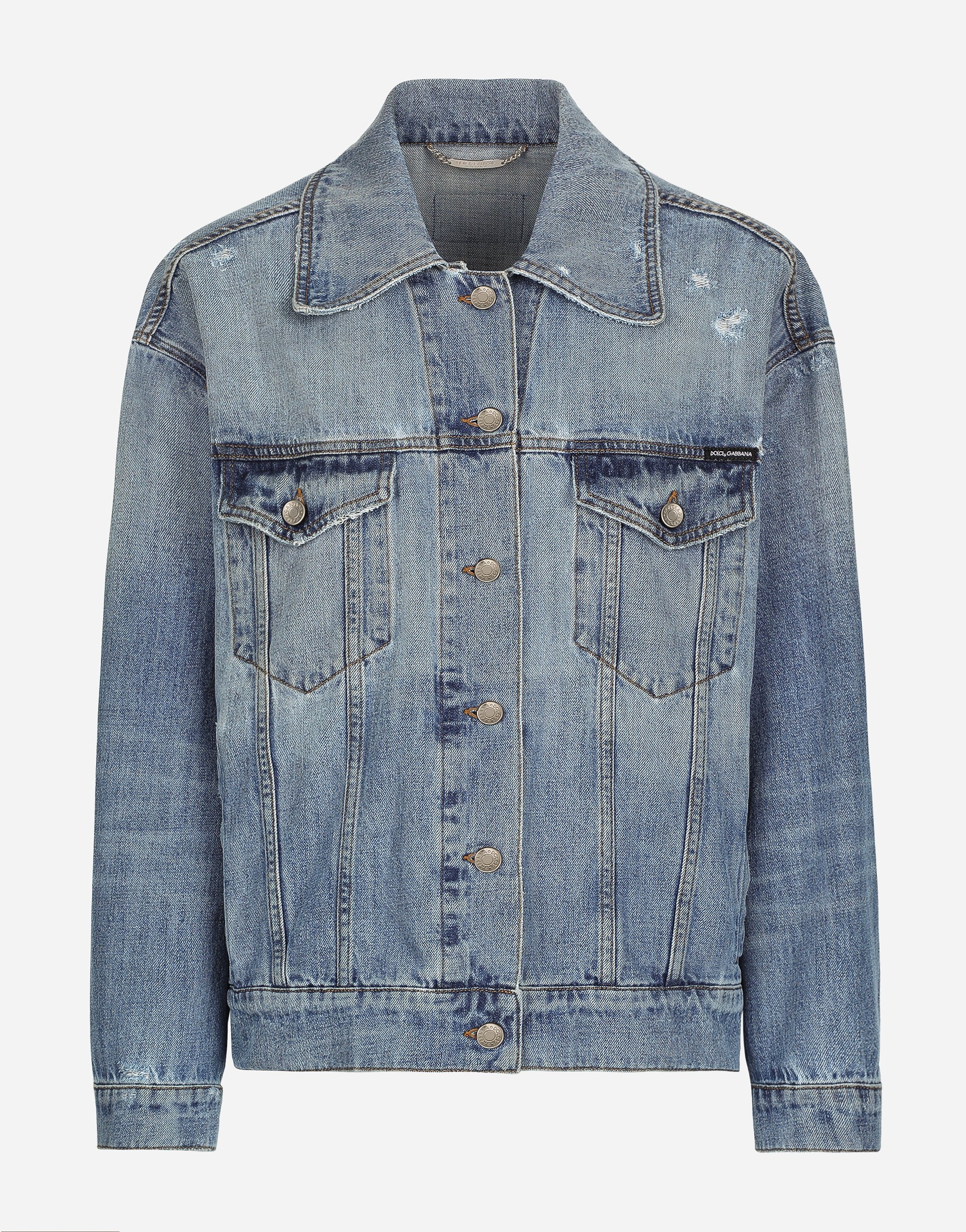 Dolce & Gabbana Denim Jacket With Branded Plate In Blue