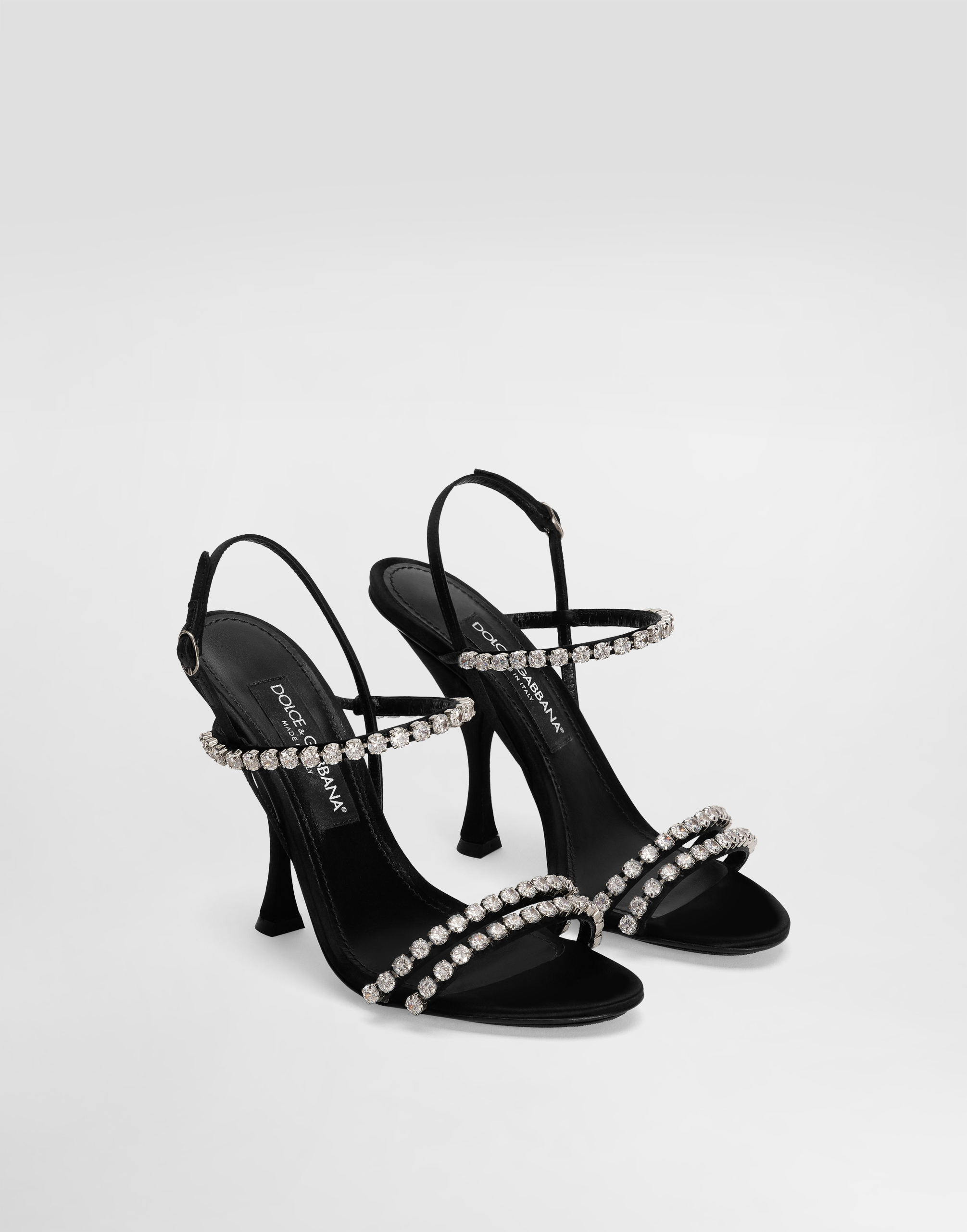Dolce & Gabbana Satin Sandals Crystal Strap In Multi