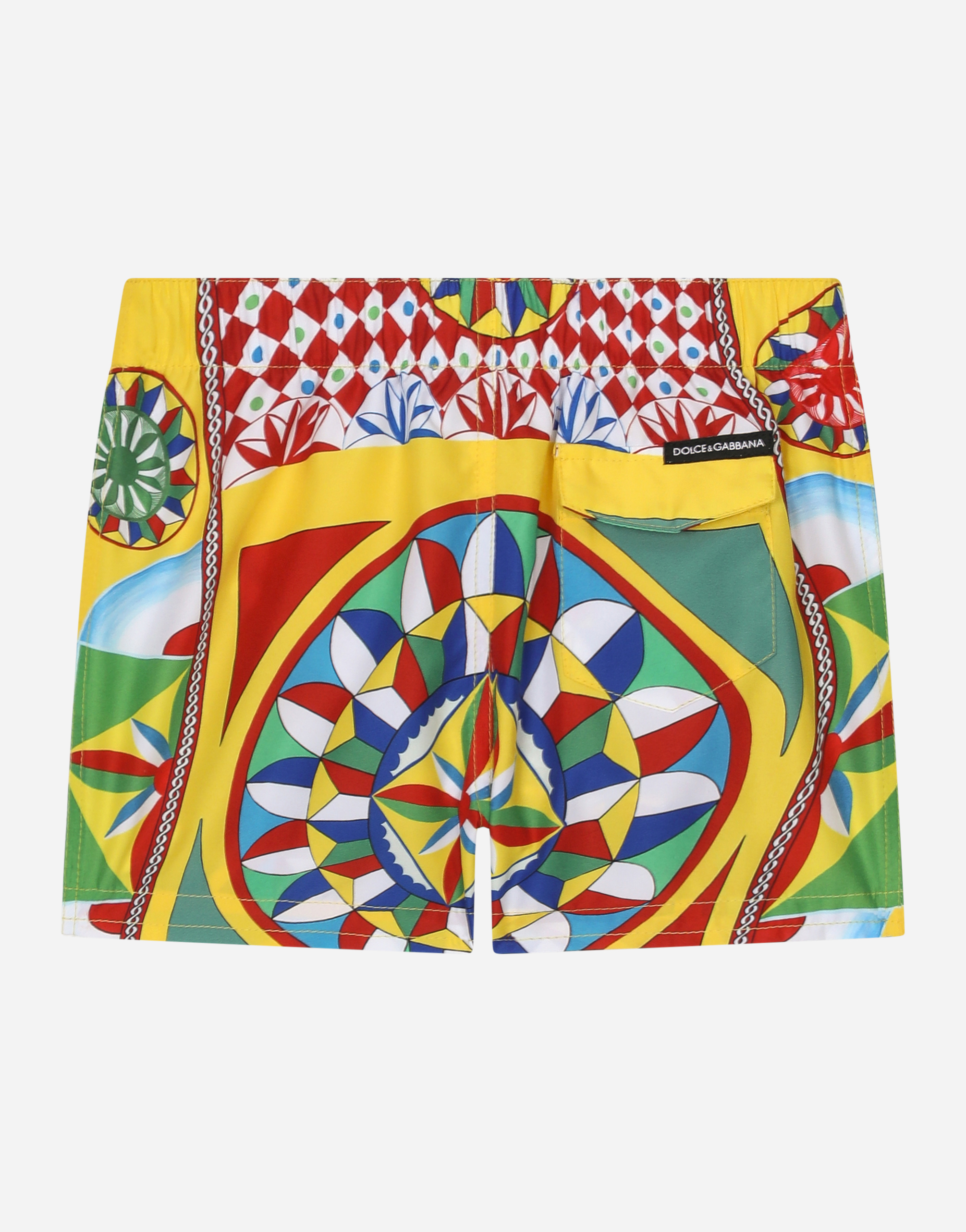 DOLCE & GABBANA NYLON SWIM TRUNKS WITH CARRETTO PRINT