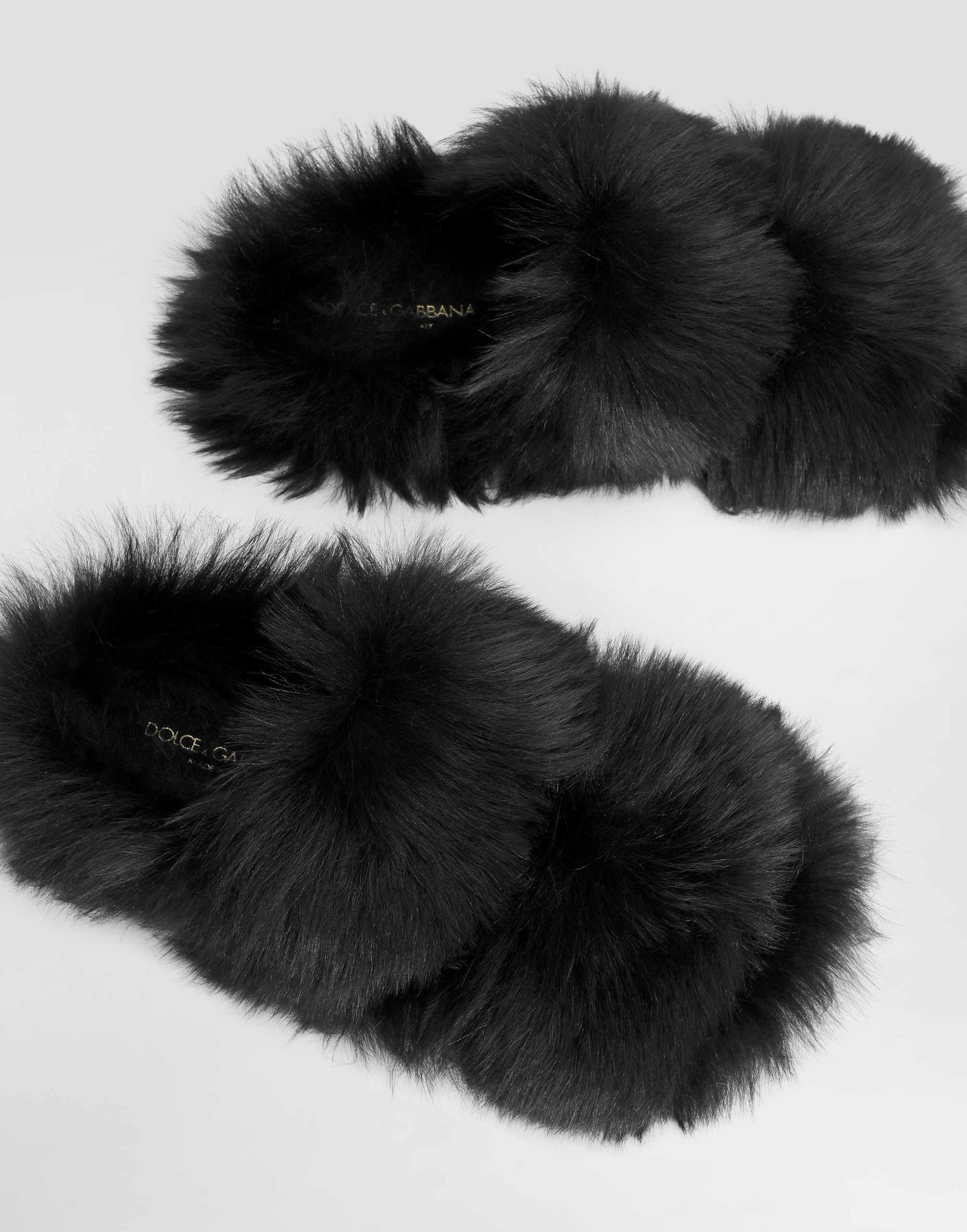 Dolce & Gabbana Shearling Slides In Black