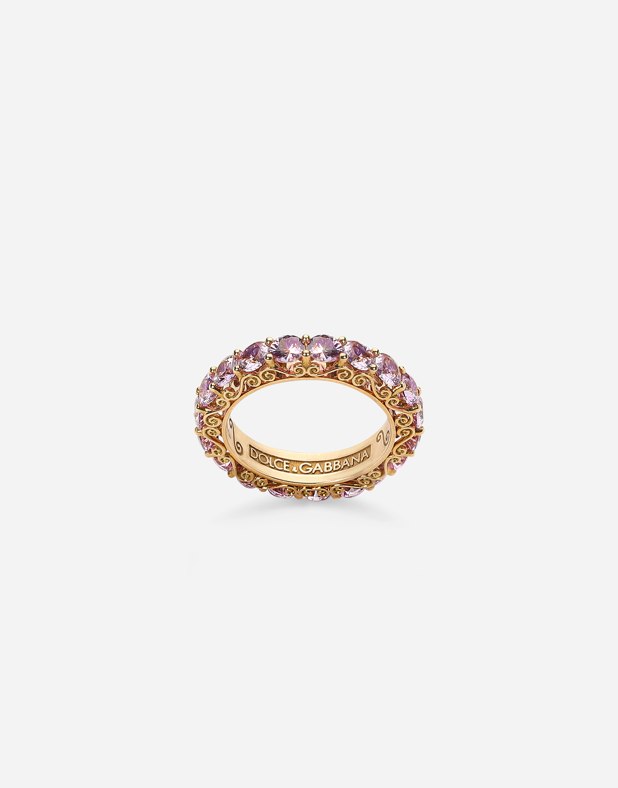 DOLCE & GABBANA HERITAGE BAND RING IN YELLOW 18KT GOLD WITH PINK SAPPHIRES