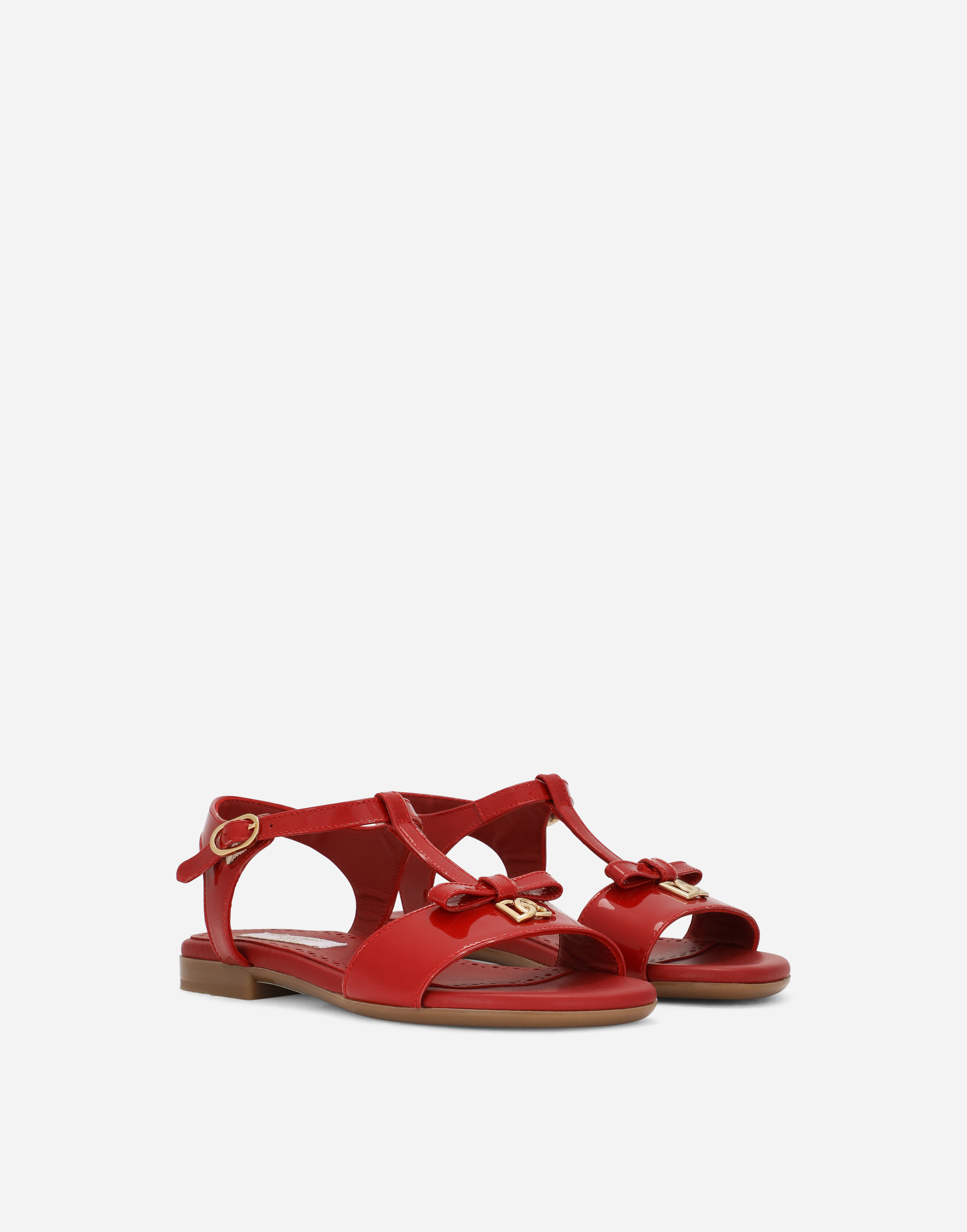Dolce & Gabbana Girls Dg Logo Patent Leather Sandals In Red