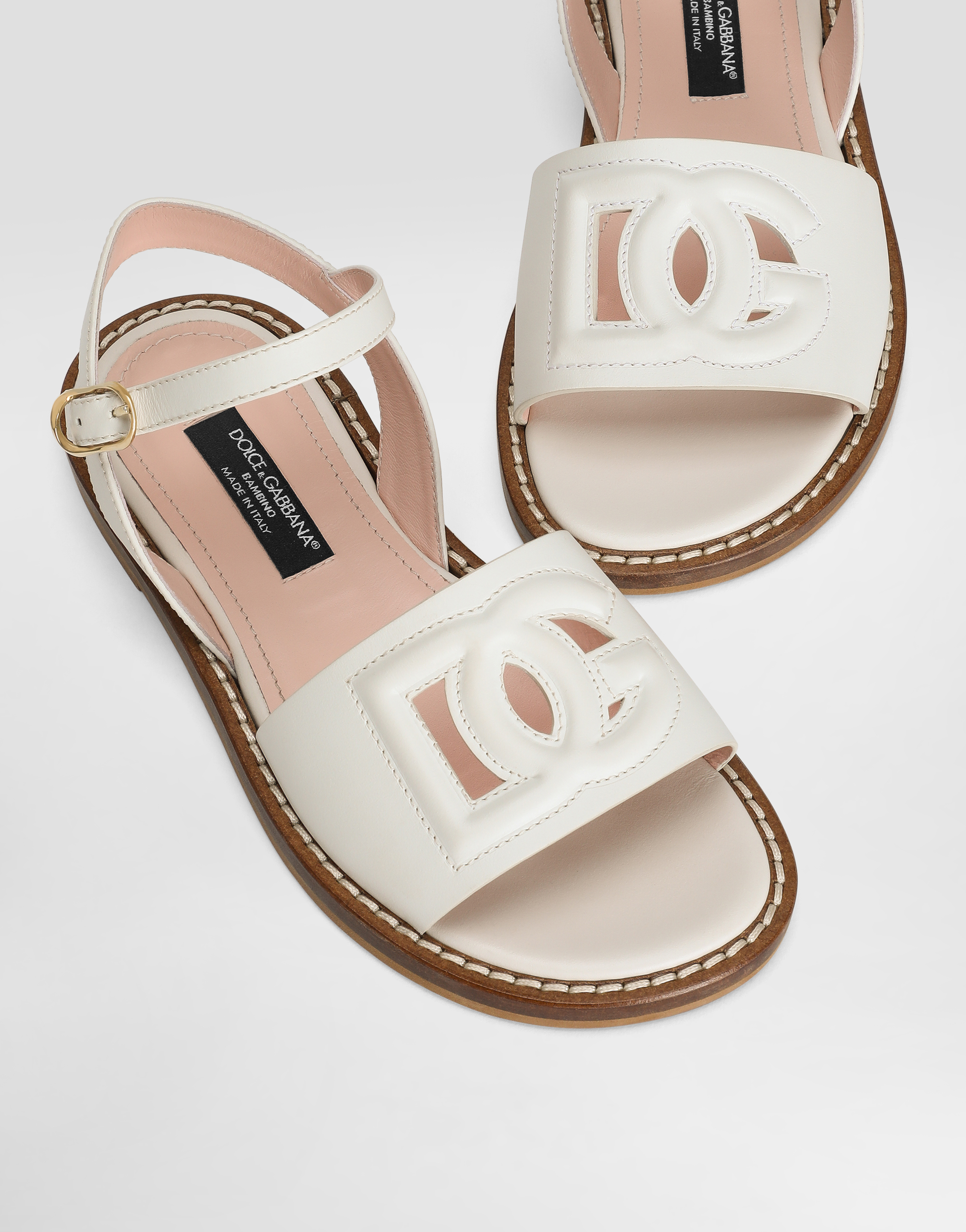 Dolce & Gabbana Calfskin Sandals With Cut-out Dg Logo In ホワイト