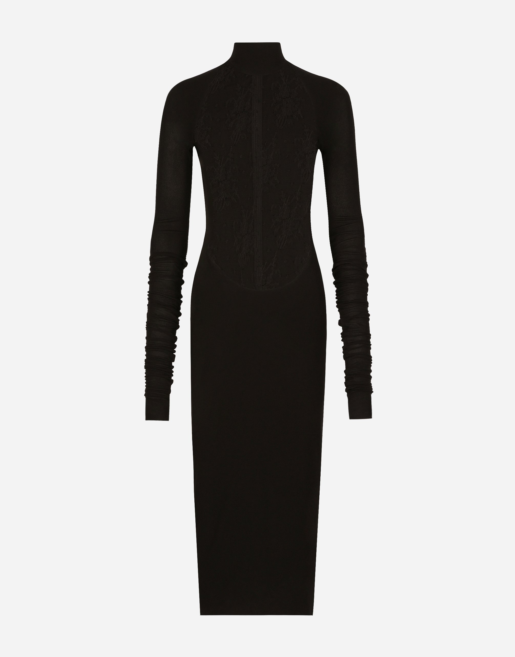 Dolce & Gabbana Jersey Calf-length Dress With Chantilly Lace Insert - Woman Dresses Black Viscose