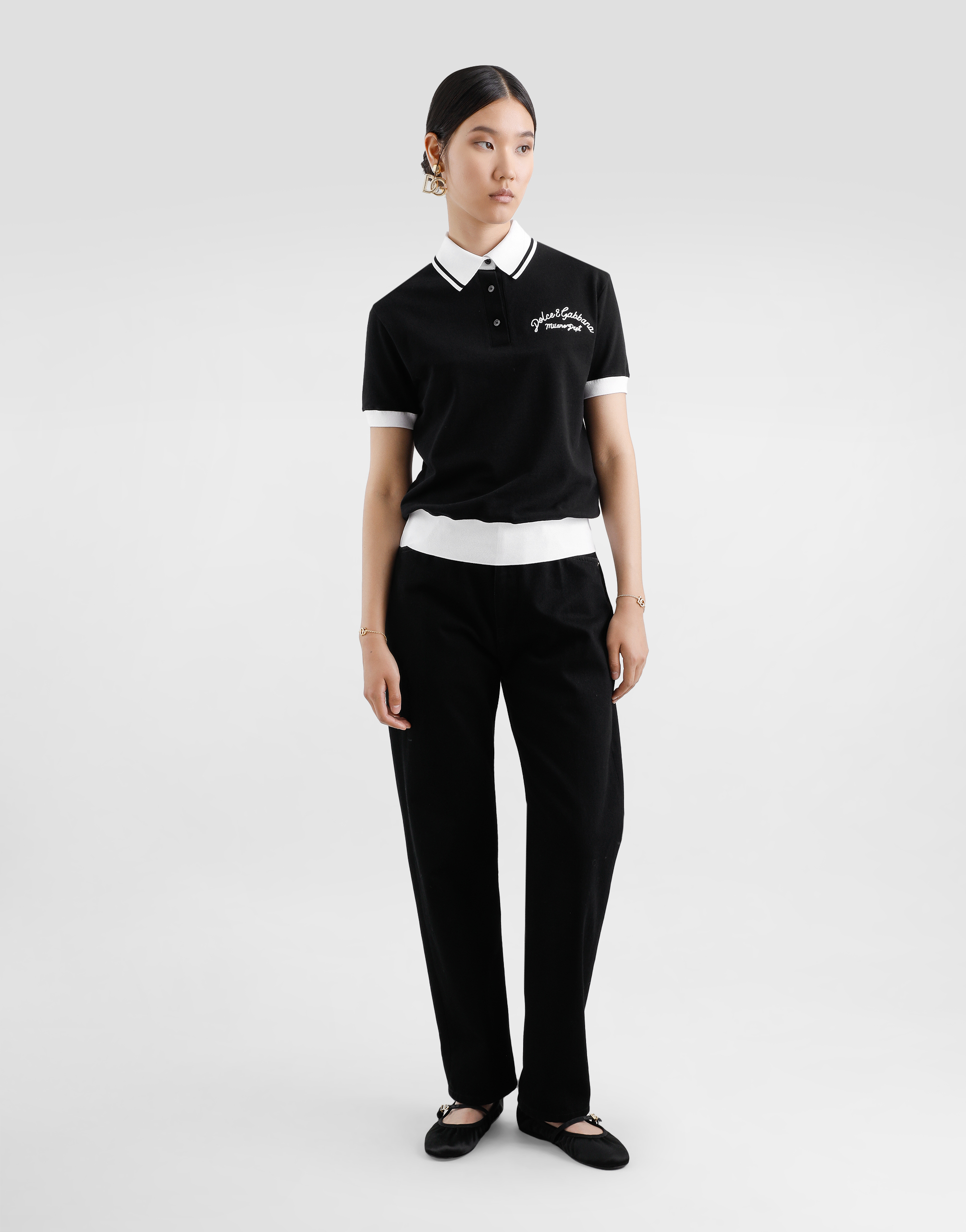 Dolce & Gabbana Logo-embroidered Cotton Polo Top In Black