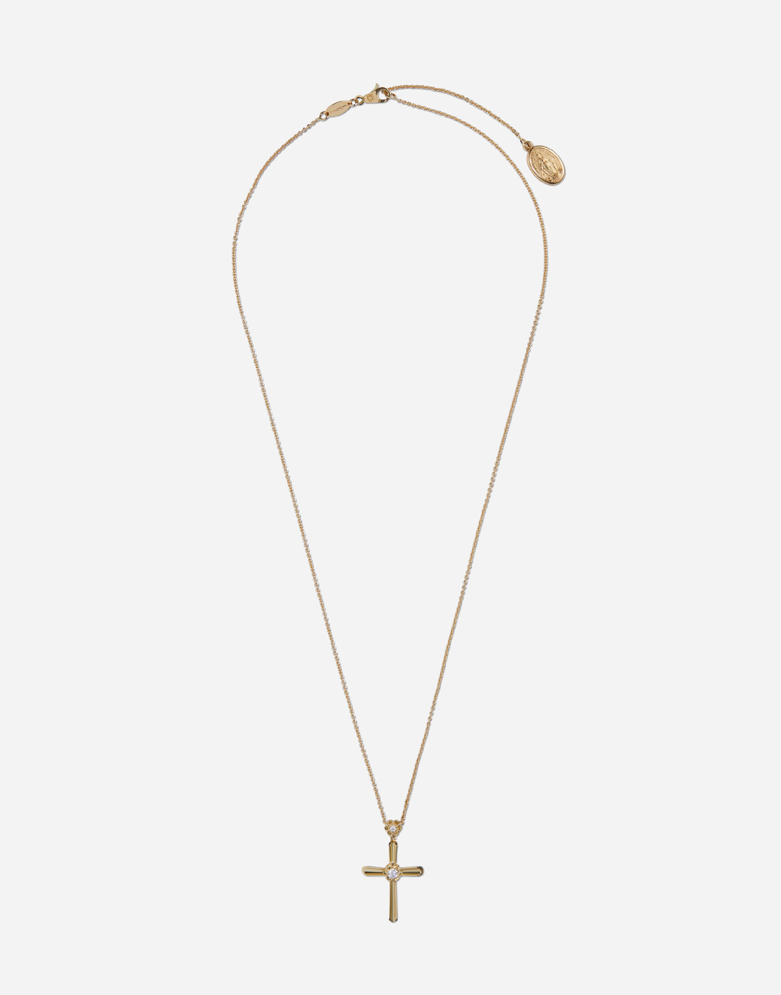 Dolce & Gabbana Family Cross Pendant With Diamonds On Yellow Gold Chain