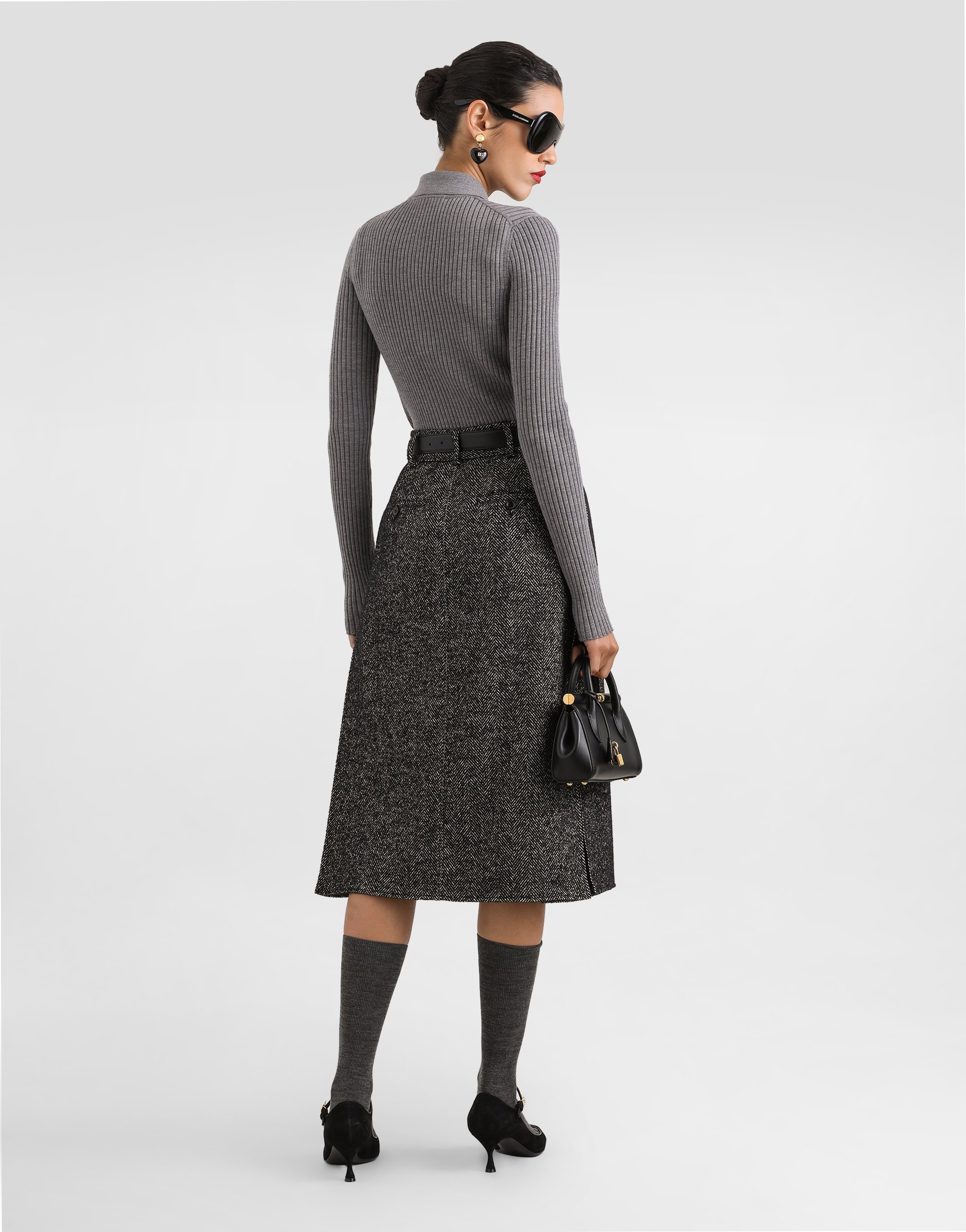 Dolce & Gabbana Ribbed Wool Pullover In Gray