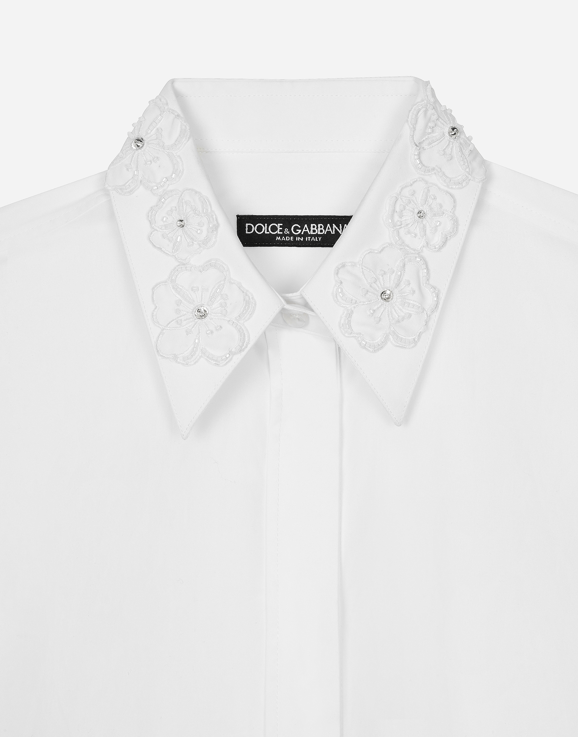 Dolce & Gabbana Long-sleeved Cotton Shirt With Embroidered Collar In ホワイト