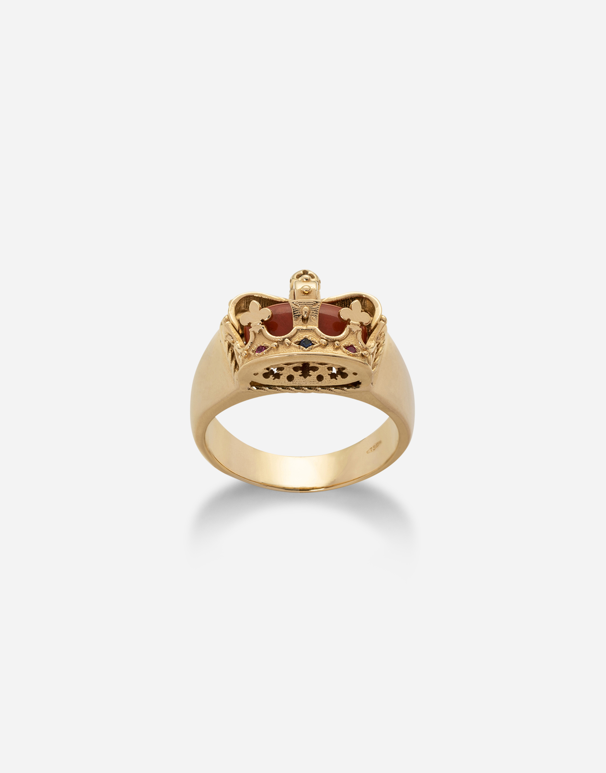 Dolce & Gabbana Crown Yellow Gold Ring With Red Jasper On The Inside - Man Rings Gold