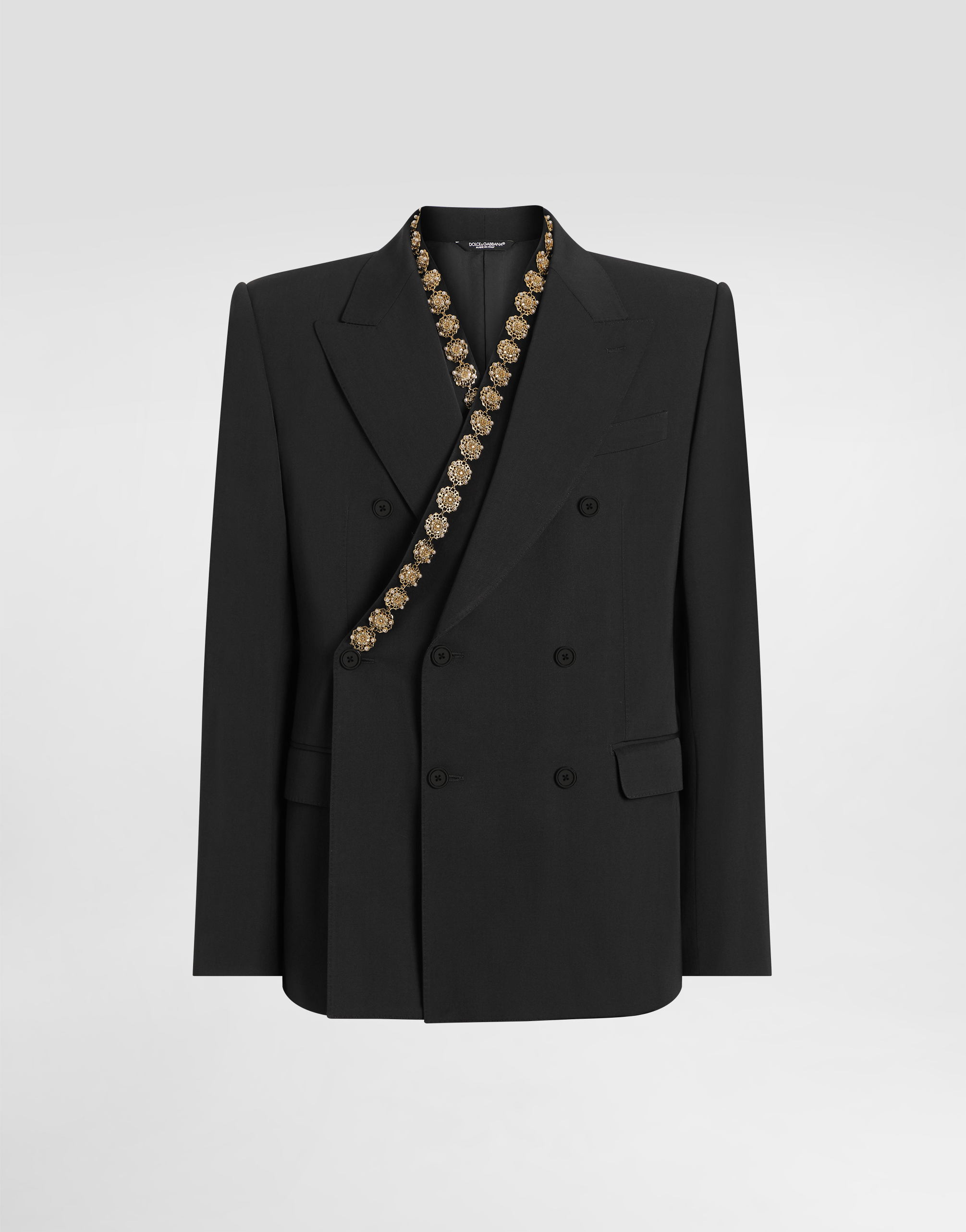 Dolce & Gabbana Double-breasted Sicilia Bistrecht Wool Canvas Jacket In Black
