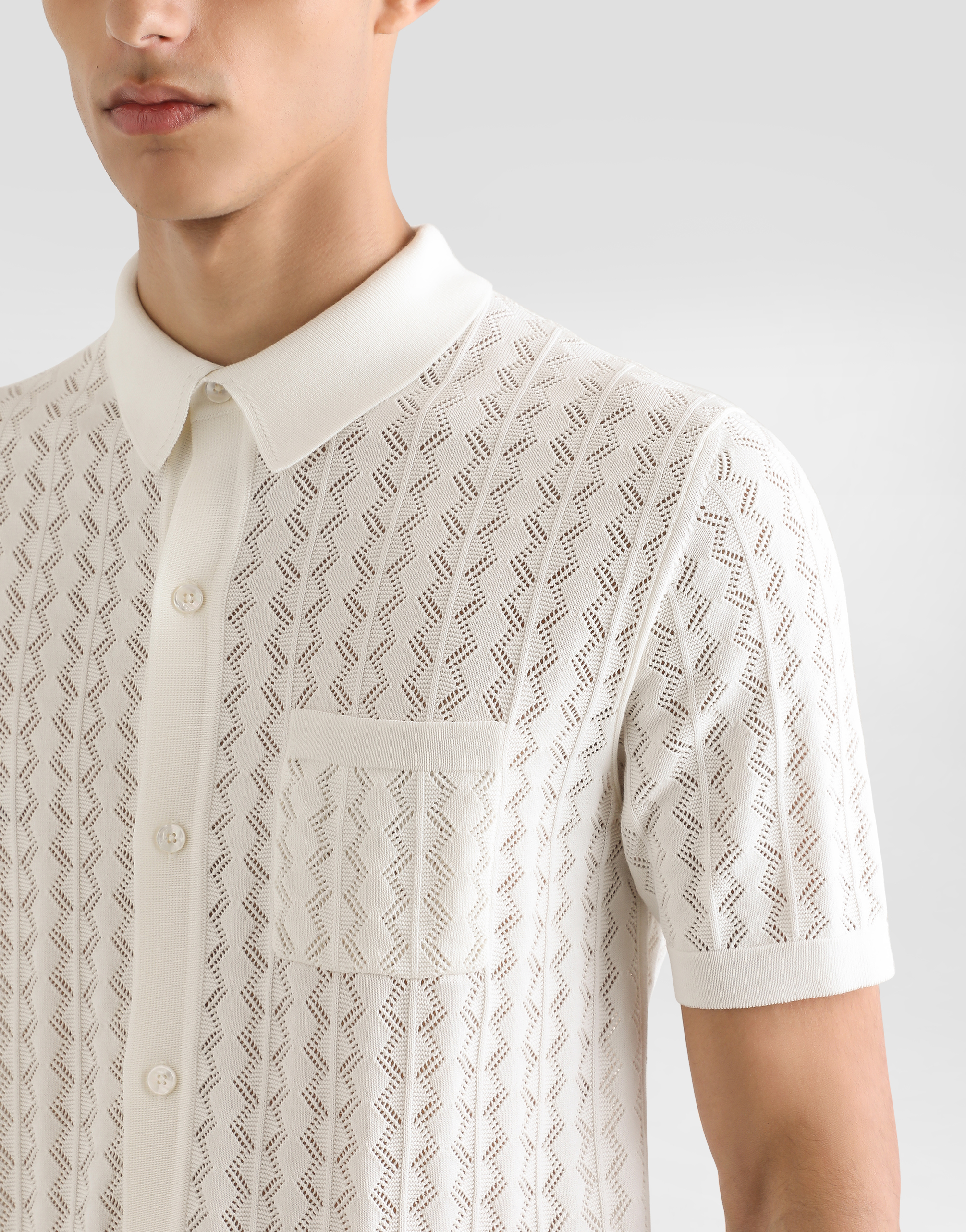 Short-sleeved cotton openwork shirt