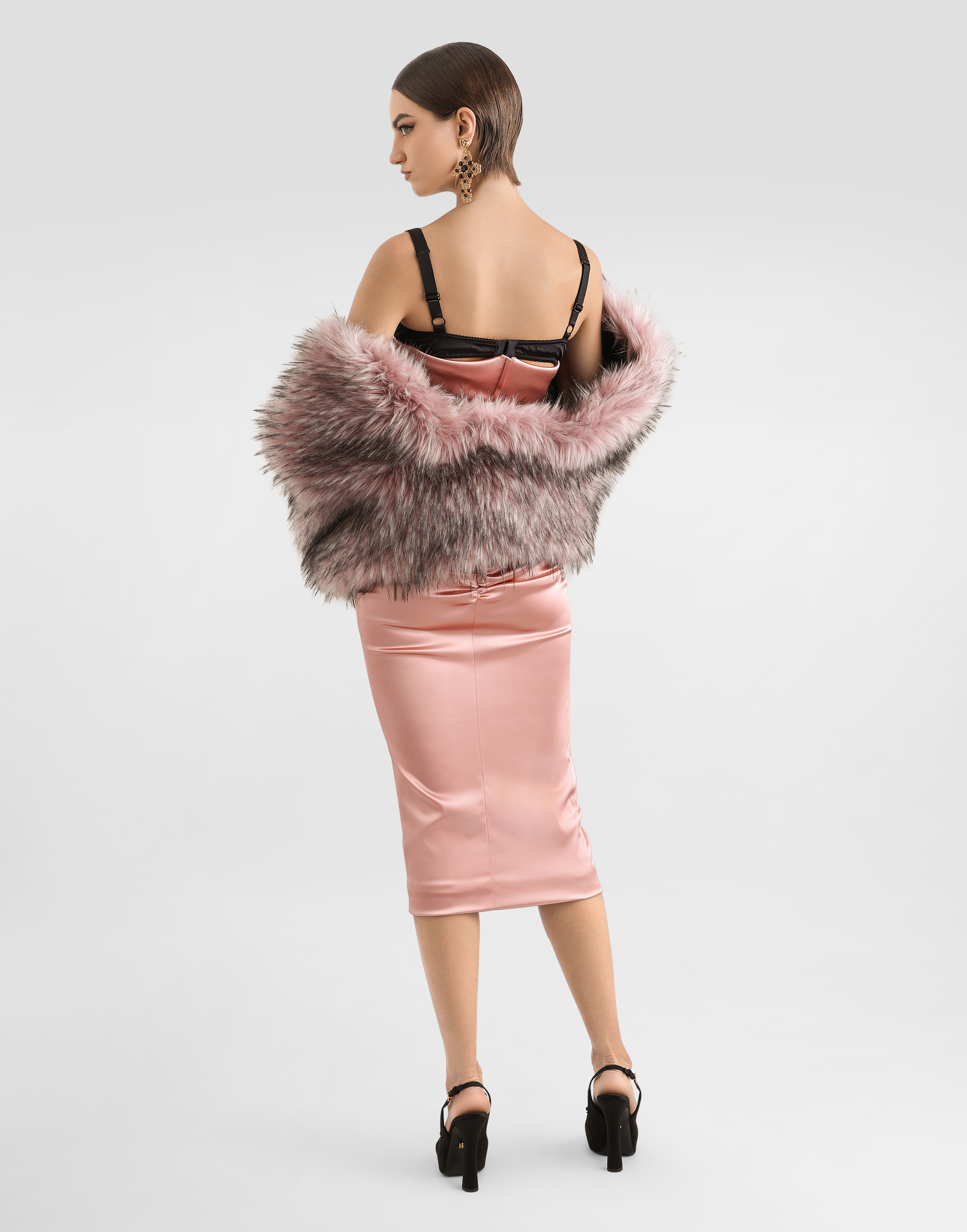 Shop Dolce & Gabbana Draped Satin Calf-length Dress With Bra-style Cups In Beige