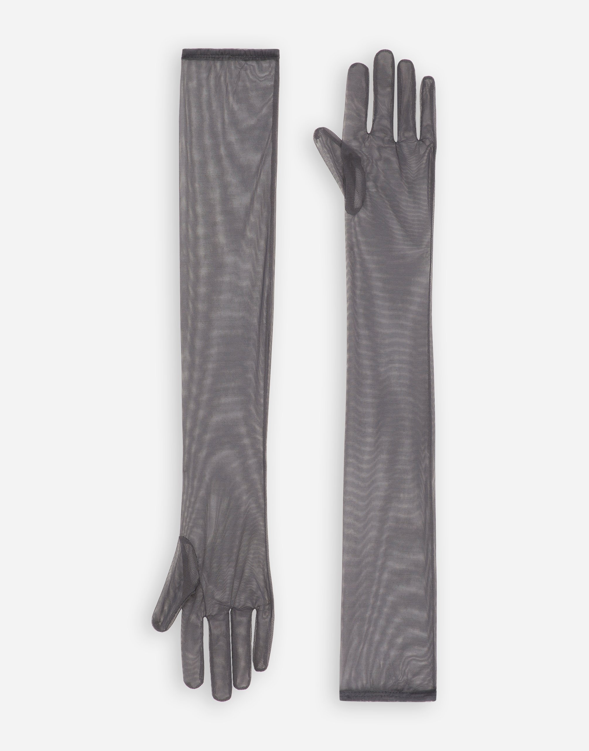 KIM DOLCE&GABBANA Long light stretch tulle gloves en Gris de