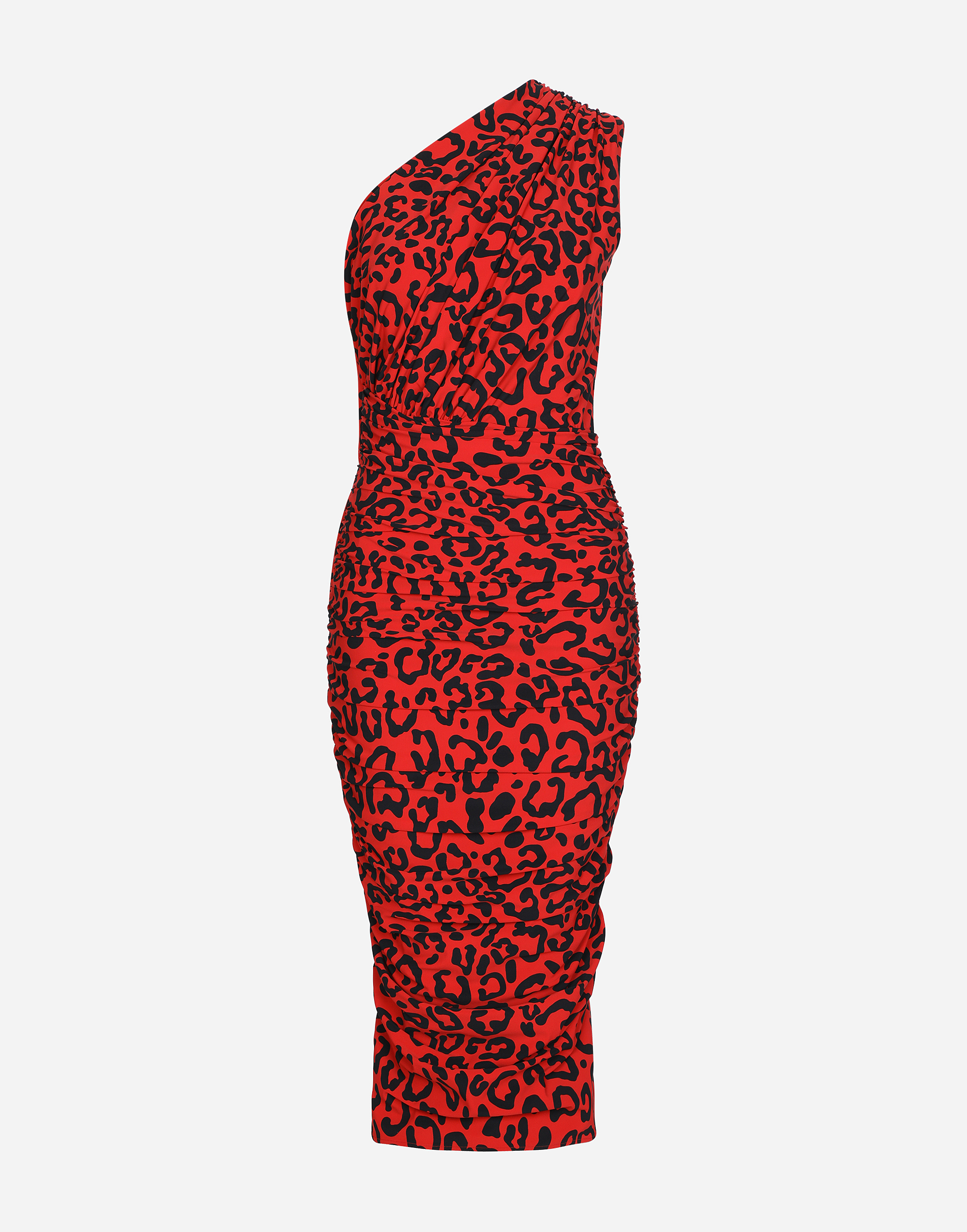 DOLCE & GABBANA ONE-SHOULDER LEOPARD-PRINT JERSEY DRESS