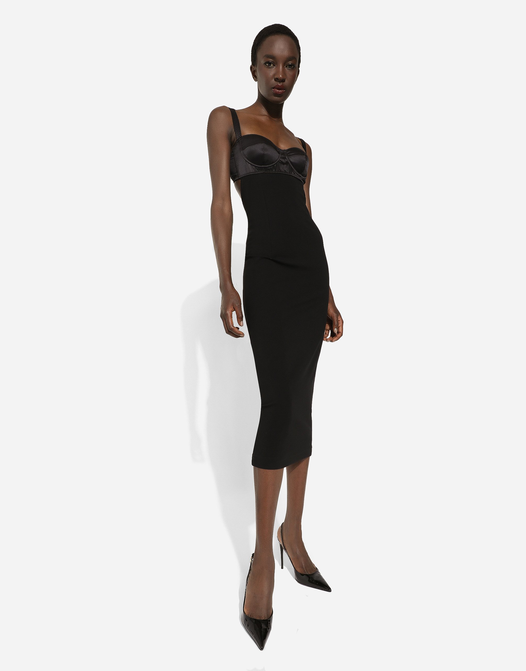 Dolce & Gabbana Jersey Midi Dress With Corset-style Bra Top In Black