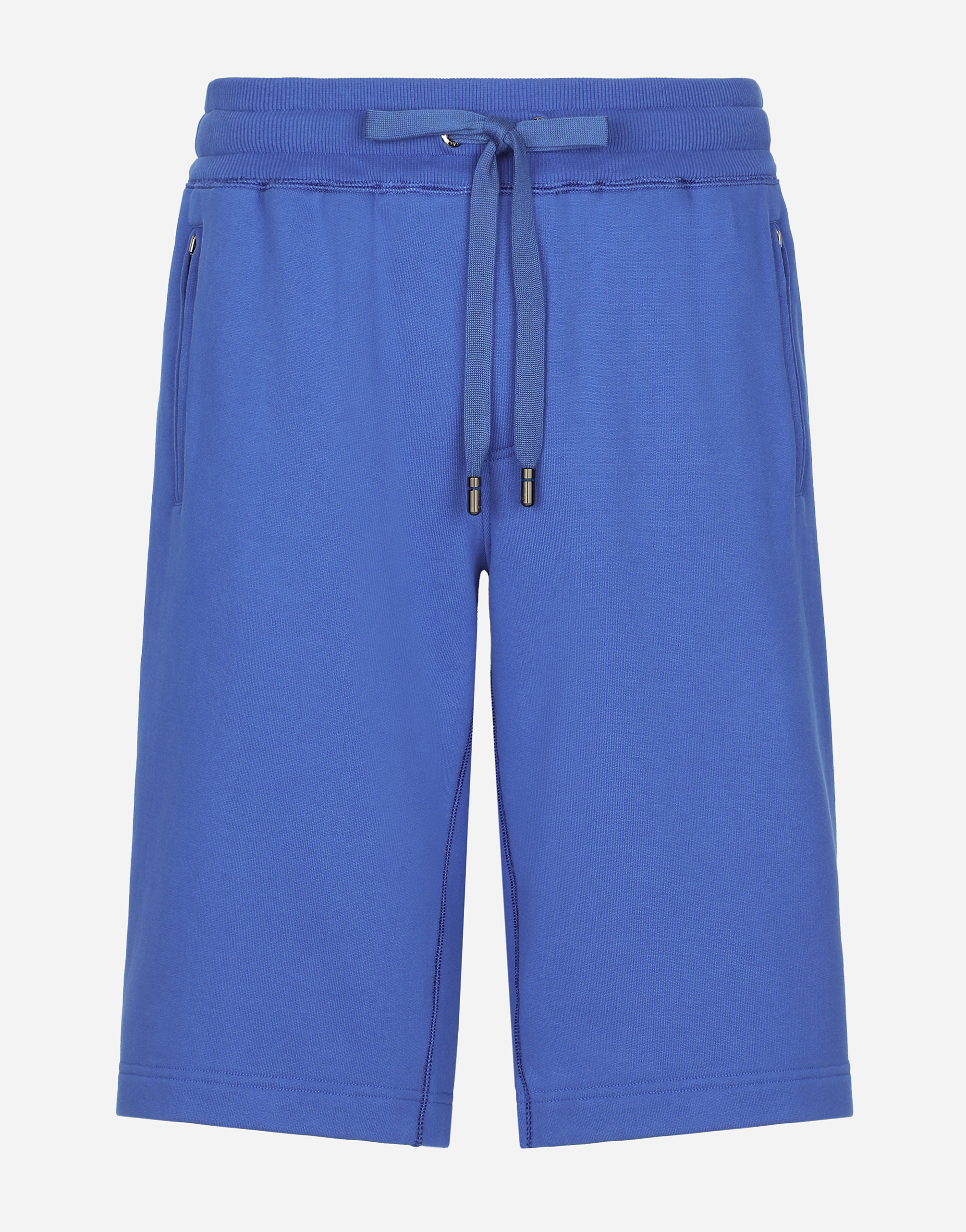Dolce & Gabbana Jersey Jogging Shorts With Logo Tag - Man Pants And Shorts Blue Cotton 54
